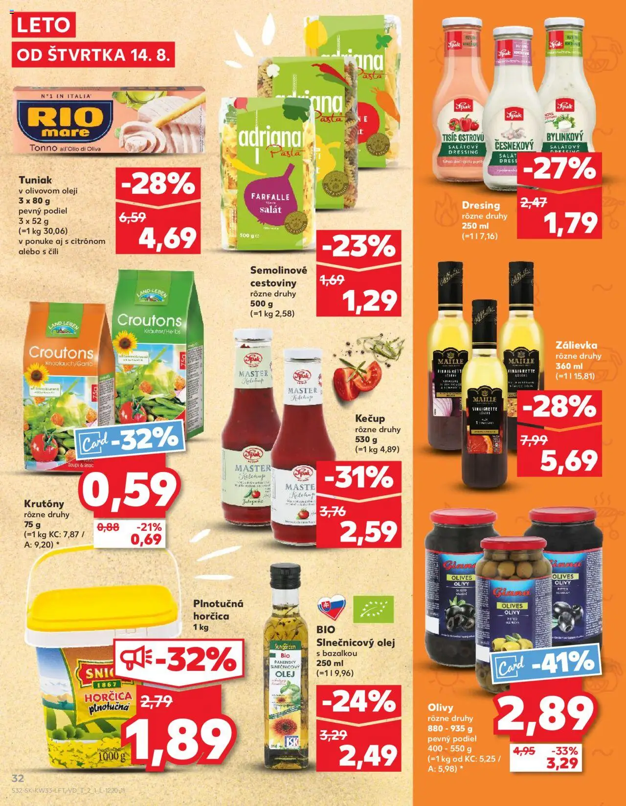 Kaufland SK akciós ujság - amely érvényes a következő dátumtól: 14.08.2025 | Oldal: 32 | Termékek: Farfalle