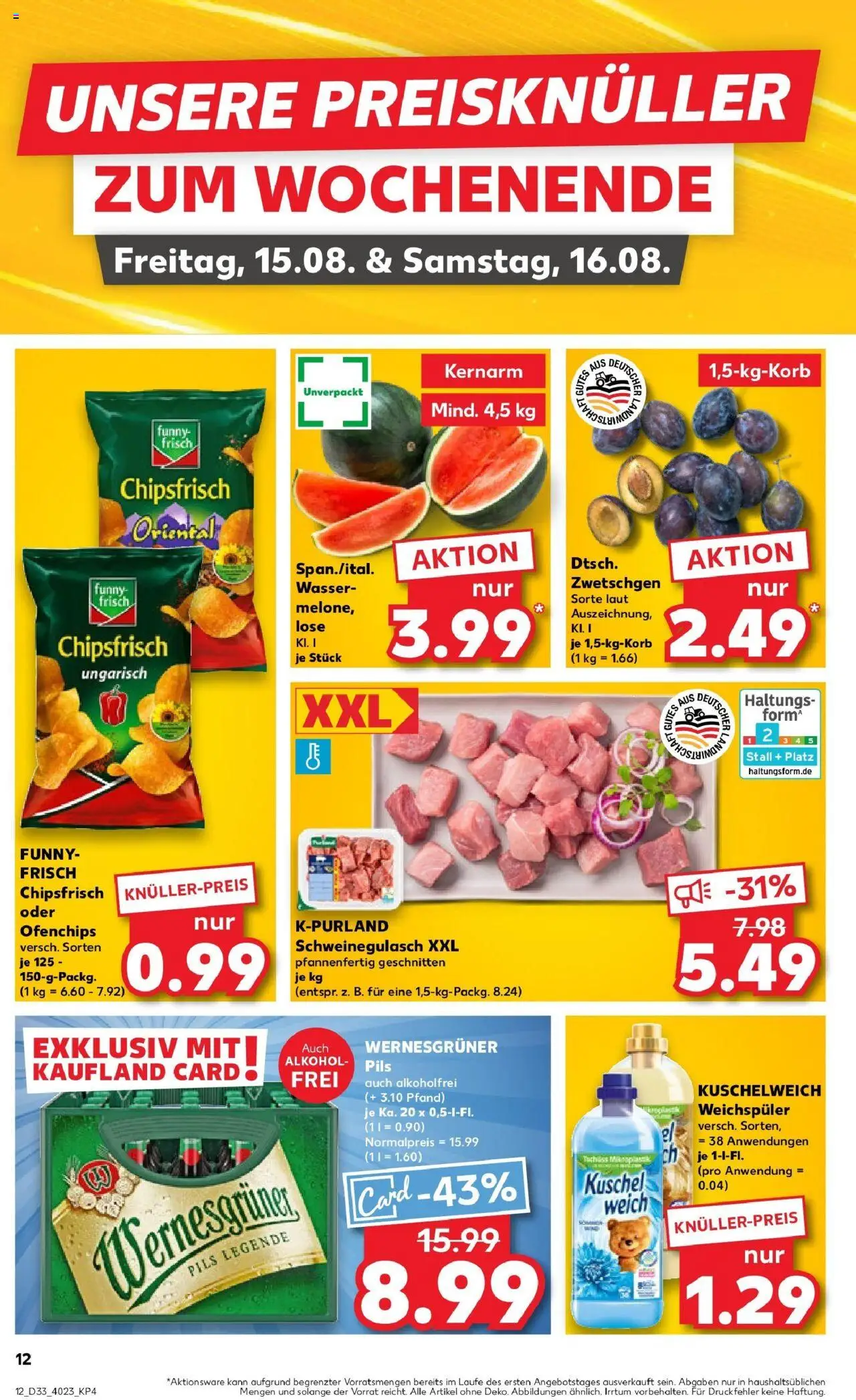Kaufland prospekt Dresden	 - gültig ab dem 14.08.2025 | Seite: 12 | Produkte: Wernesgruner, Weichspüler, Wassermelone, Chips