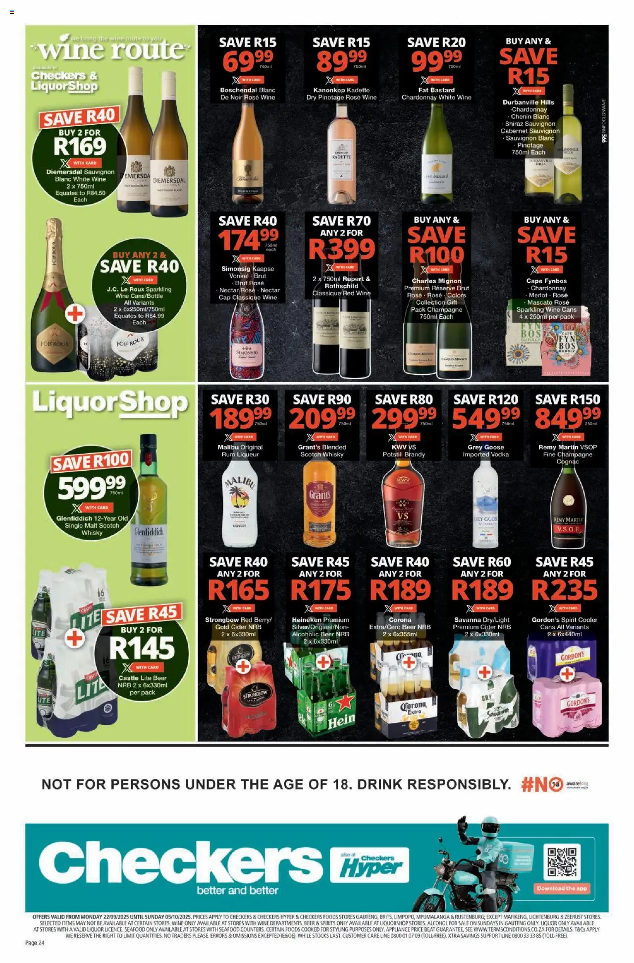 New Checkers catalogue – valid from 22.09.2025 | Page: 24 | Products: Cider, Beer, Seafood, Ensalada de quino