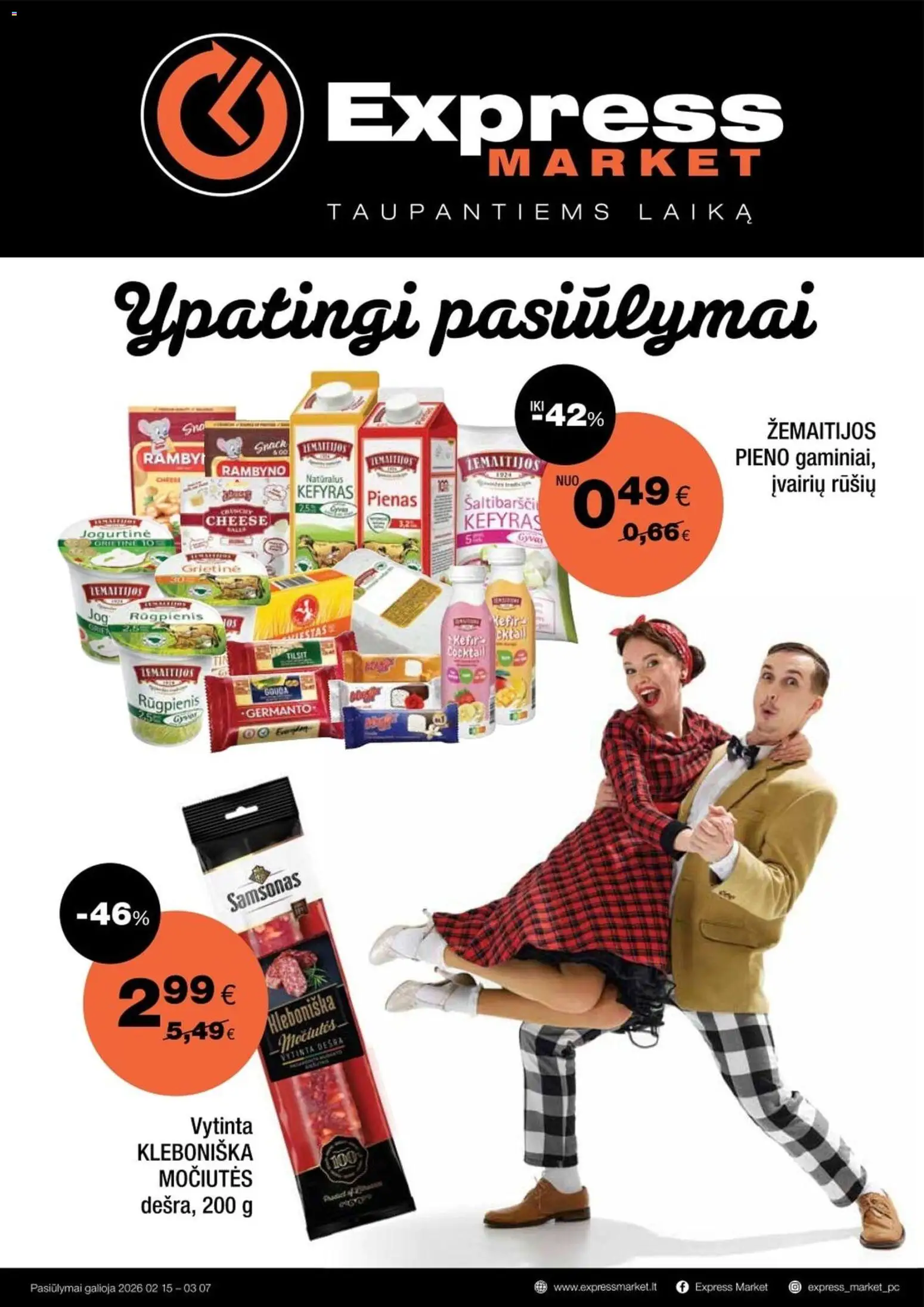 Express market akcijos nuo 15.02.2026 | Puslapis: 1 | Prekių: Pienas, Dešra, Grietinė