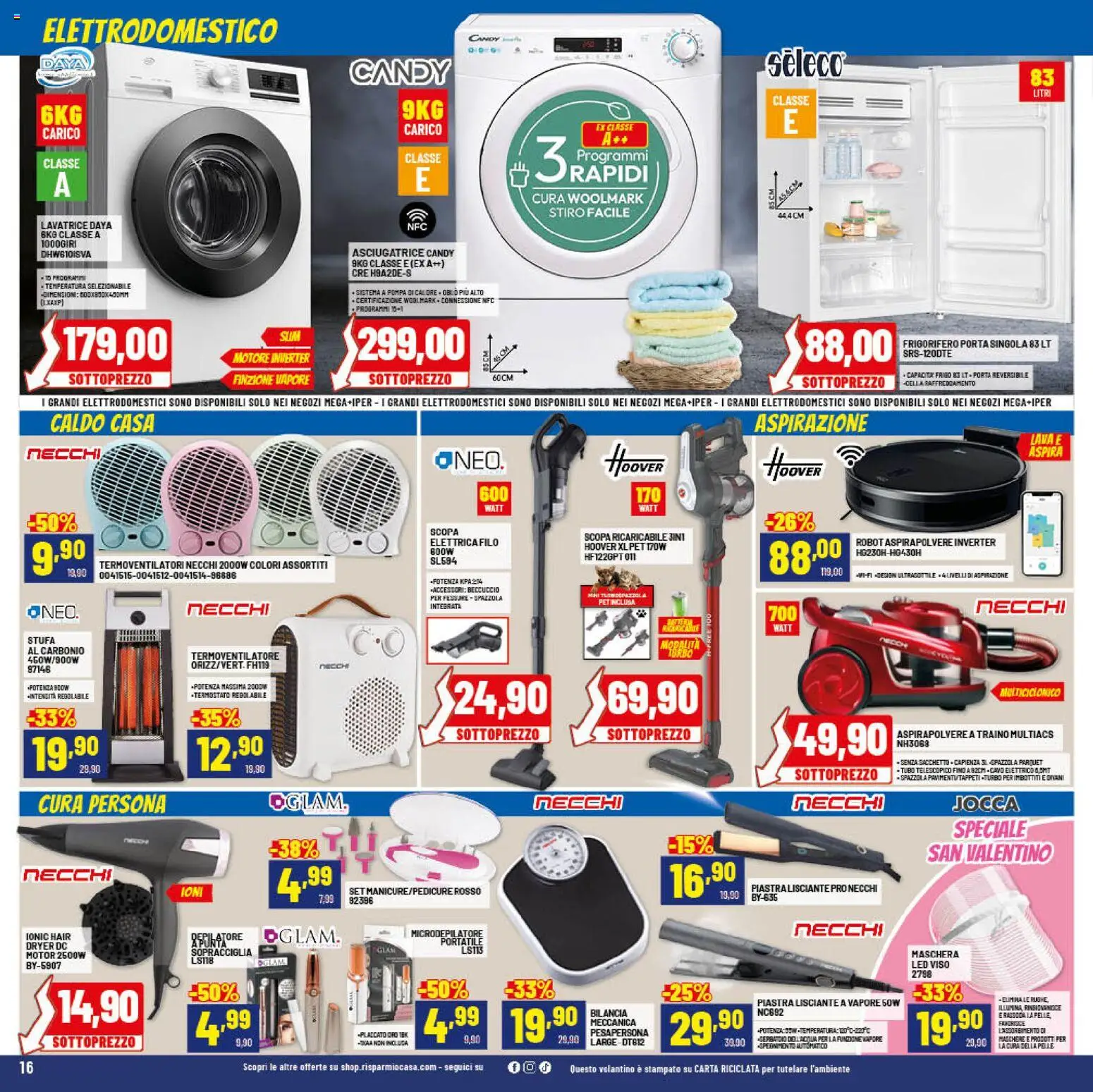 Volantino RisparmioCasa del 24.01.2026 | Pagina: 16 | Prodotti: Robot aspirapolvere, Scopa, Frigorifero, Aspirapolvere