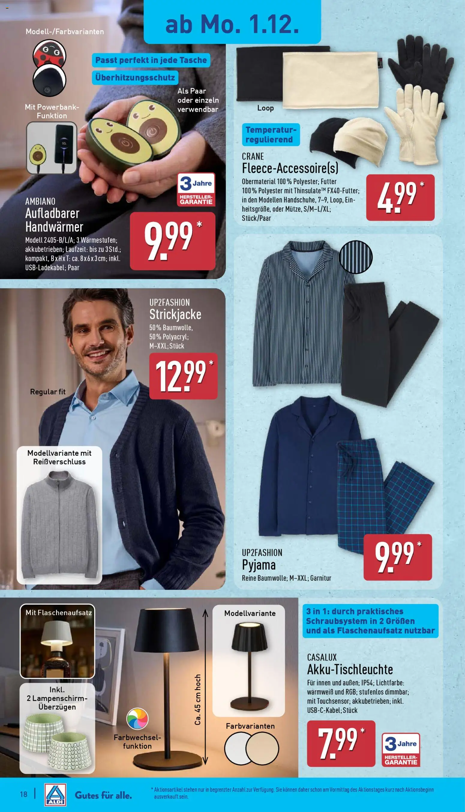Aldi Prospekt 	 – gültig ab 01.12.2025 | Seite: 18 | Produkte: Tasche, Up2fashion, Lampenschirm, Pyjama