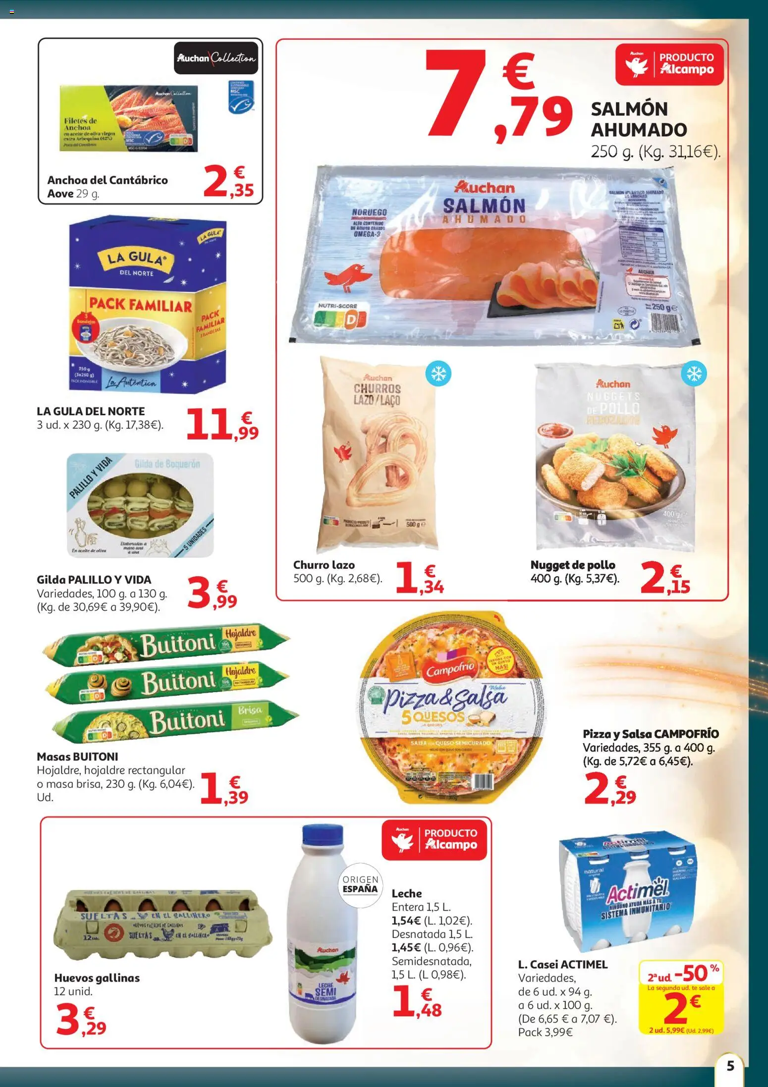 Alcampo - Nacional │ válido desde el 11.12.2025 | Página: 5 | Productos: Pizza, Aceite de oliva virgen extra, Anchoa, Nuggets