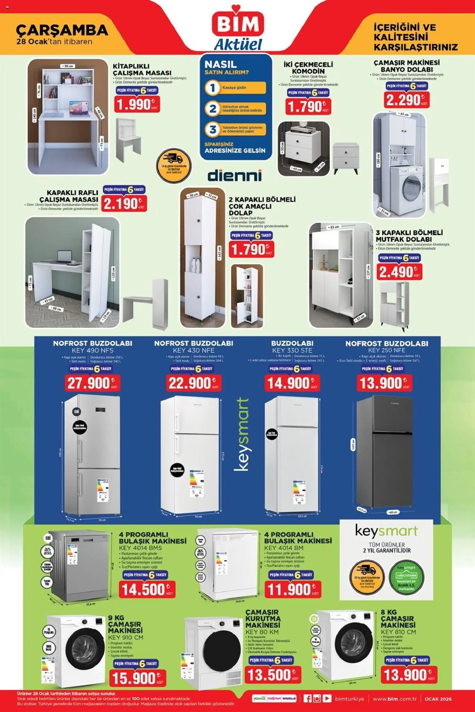 BİM Katalog Çarşamba - 28.01.2026 tarihinden itibaren geçerlidir | Sayfa: 1 | Ürünler: Çamaşır kurutma makinesi, Banyo, Buzdolabı, Bulaşık makinesi