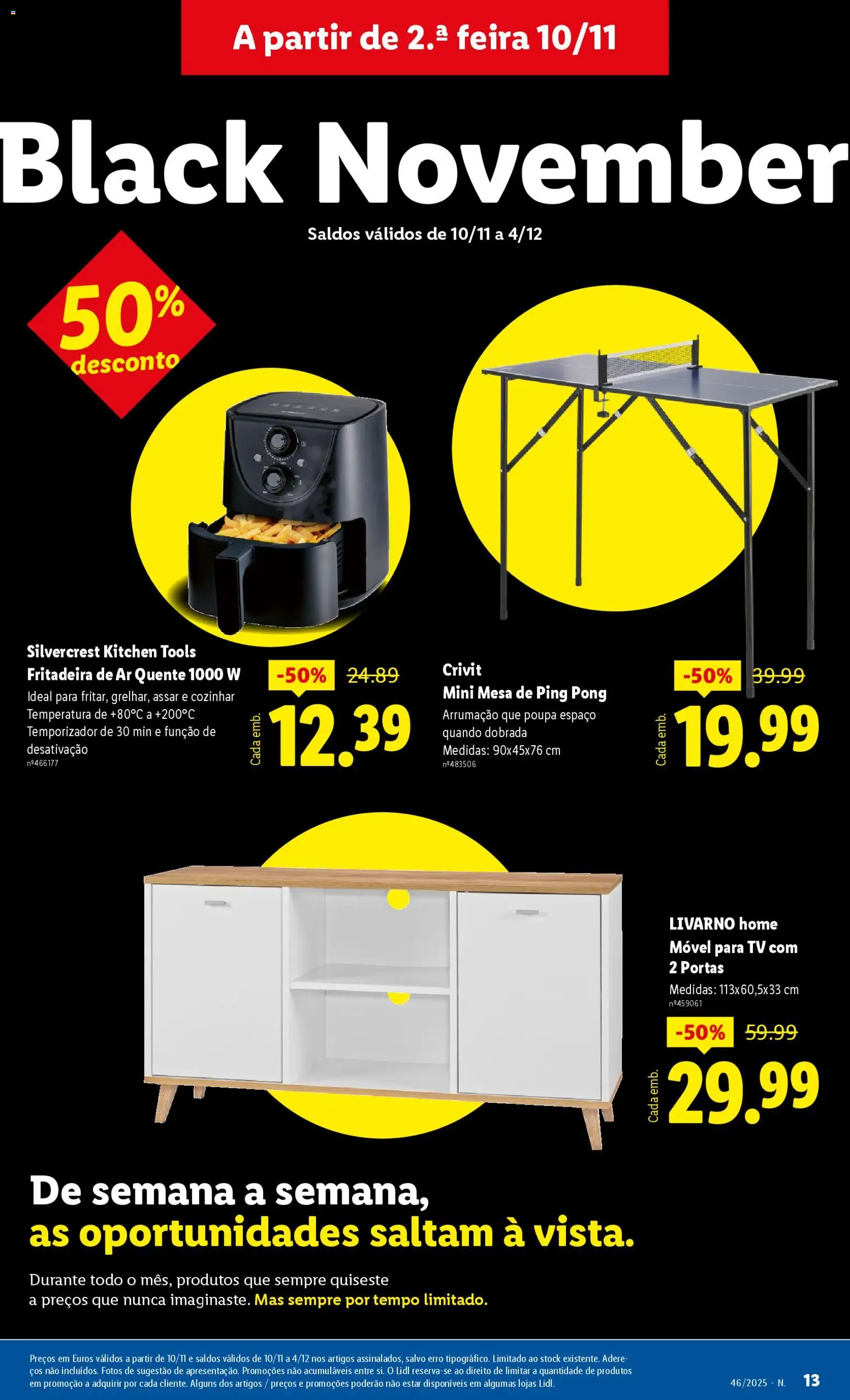 Lidl Black Friday │ válido de 10.11.2025 | Página: 13 | Produtos: Air fryer, Portas, Mesa, Mesa de ping pong