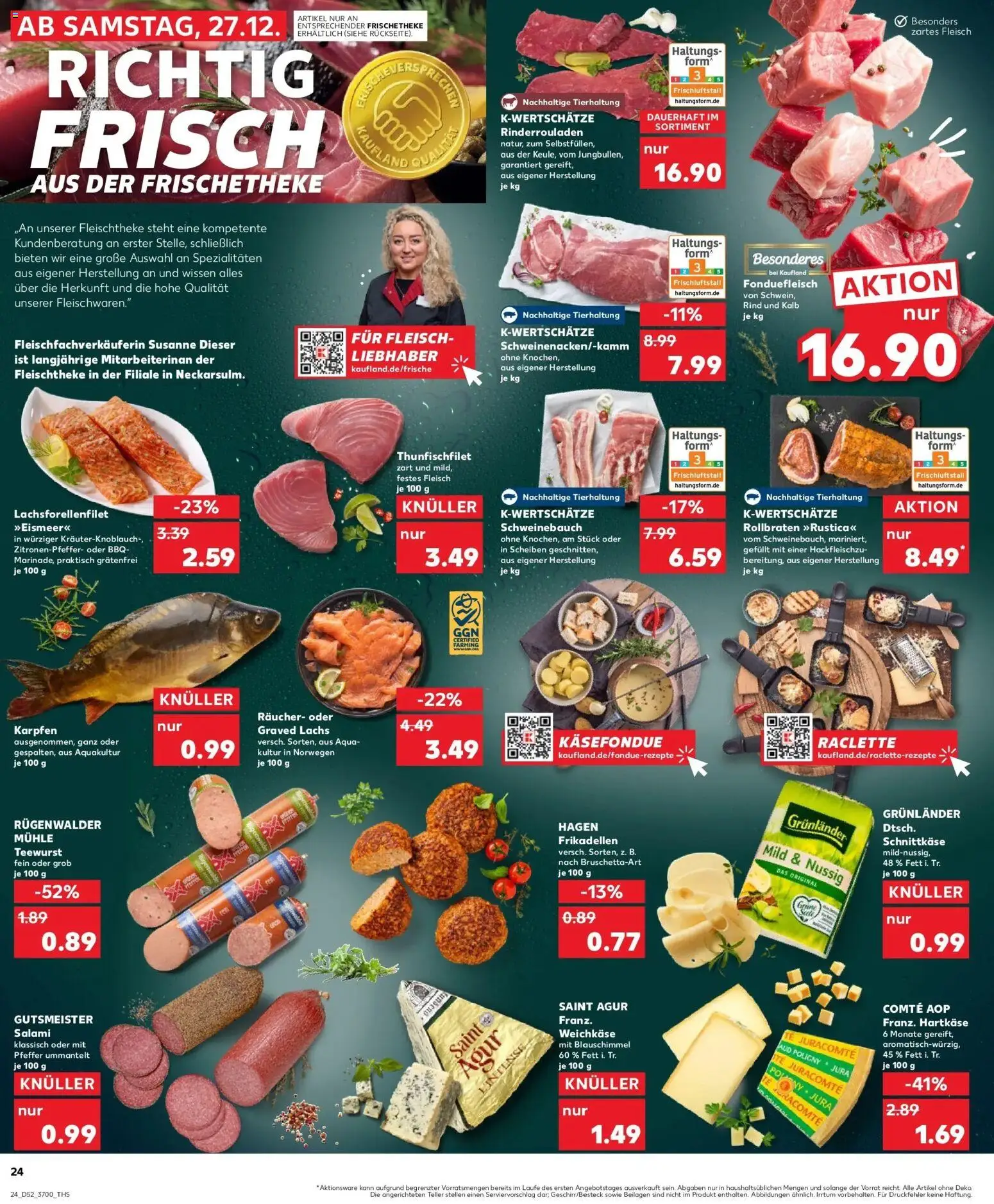 Kaufland prospekt Zwickau	 – gültig ab 28.12.2025 | Seite: 24 | Produkte: Rinderrouladen, Lachs, Salami, Fleisch