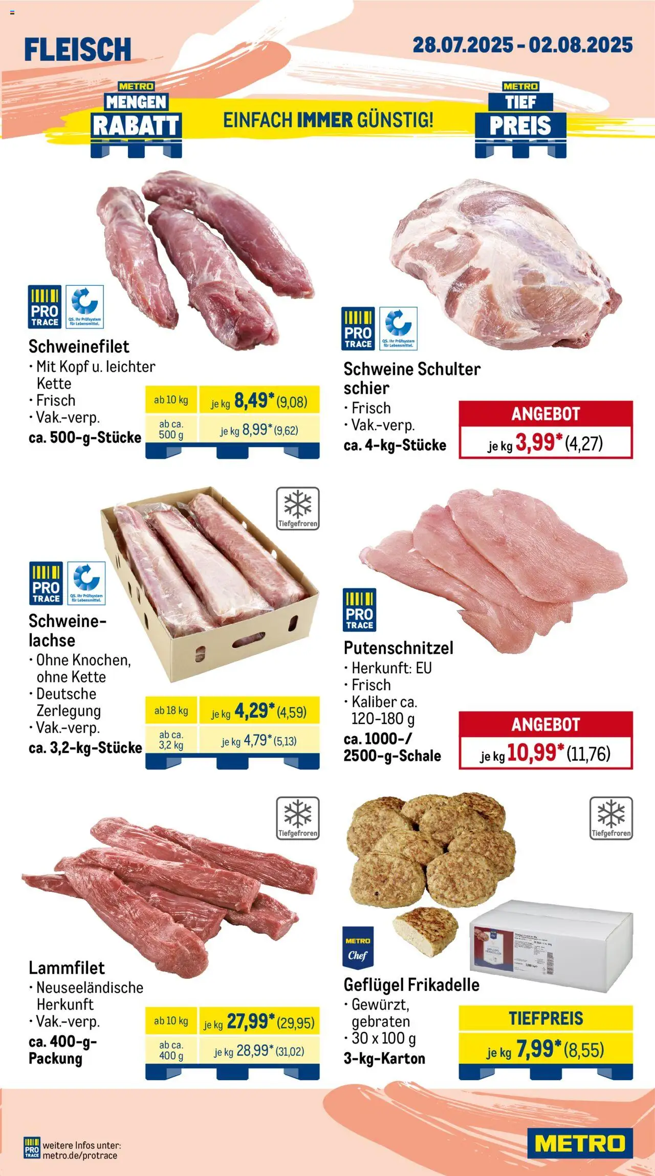Metro Wochen-Angebote Gastro - gültig ab dem 28.07.2025 | Seite: 3 | Produkte: Schweinefilet, Putenschnitzel, Fleisch
