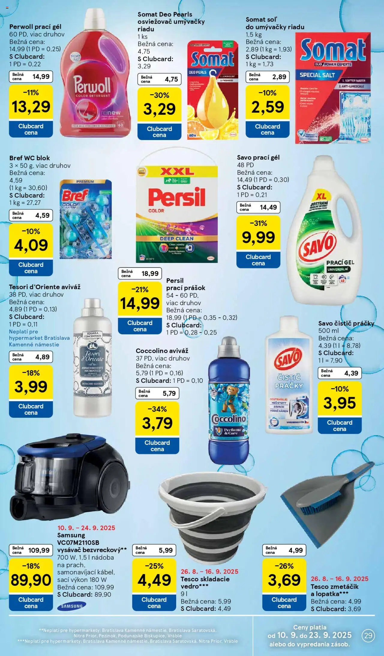 Nové Tesco akcie – leták je platný od 10.09.2025 | Strana: 29 | Produkty: Práčky, Samsung, Vysávač, Wc