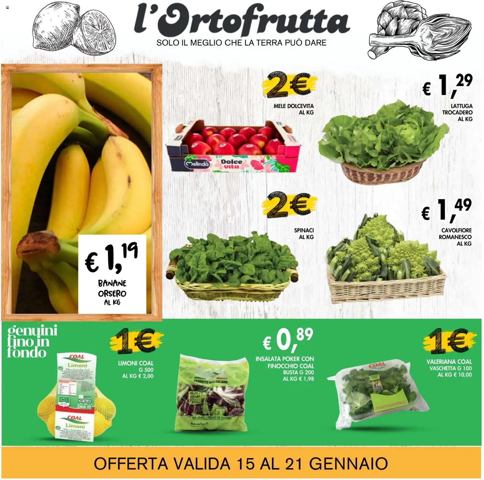 Volantino Coal del 09.01.2026 | Pagina: 3 | Prodotti: Valeriana, Mele, Banane, Terra