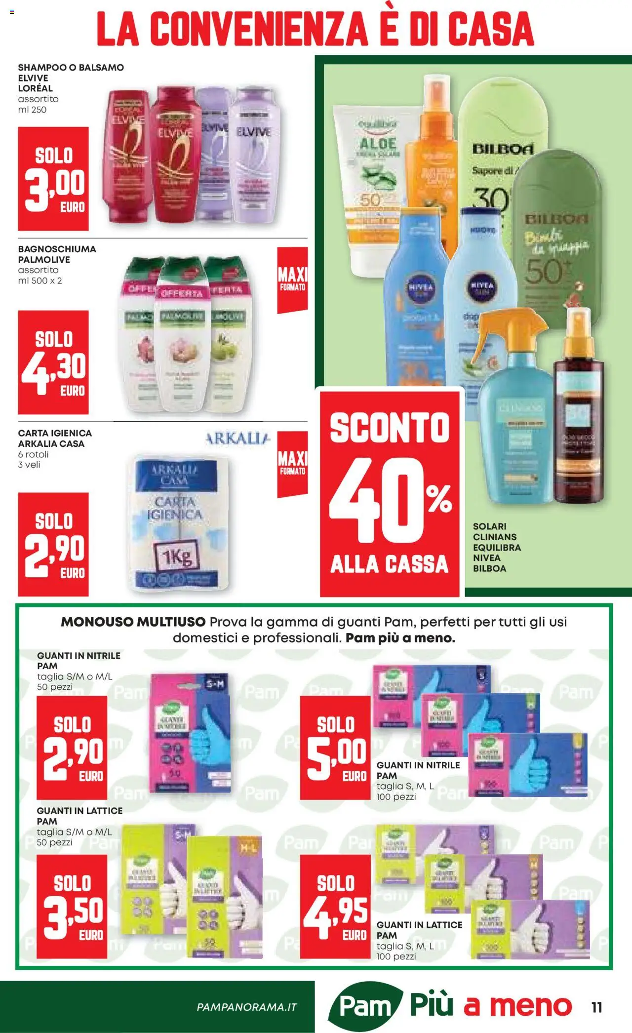 Volantino PAM del 21.08.2025 | Pagina: 11 | Prodotti: Shampoo, Carta igienica, Bagnoschiuma, Guanti