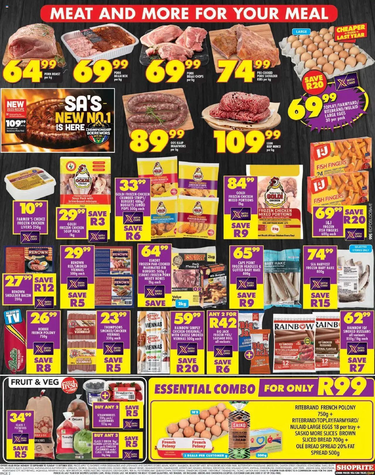 New Shoprite catalogue – valid from 22.09.2025 | Page: 2 | Products: Cheese, Bread, Tomatoes, Strawberries