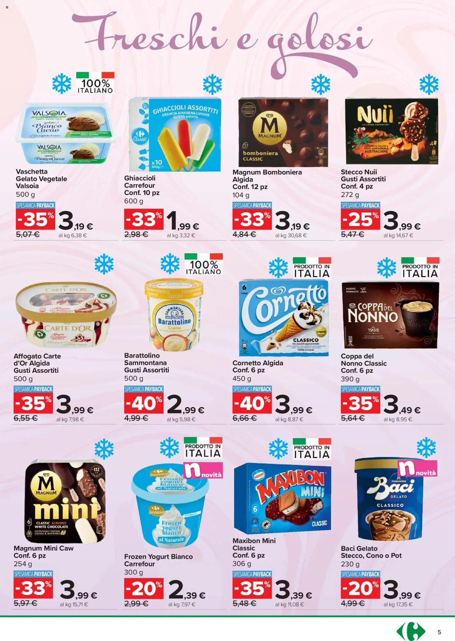 Volantino Carrefour del 23.04.2026 | Pagina: 5 | Prodotti: Cornetto, Gelato, Menta, Amarena