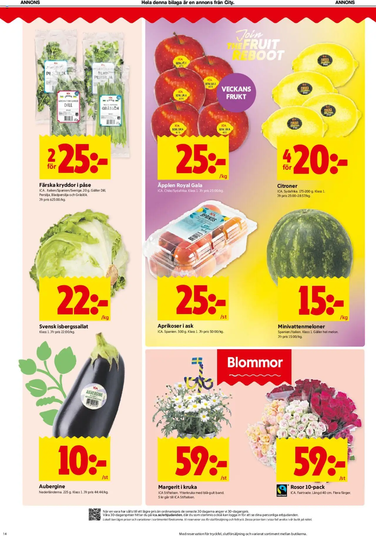 ICA Kvantum reklamblad aktuell från 16.06.2025 | Sida: 14 | Produkter: Galler, Äpplen, Aubergine, Persilja