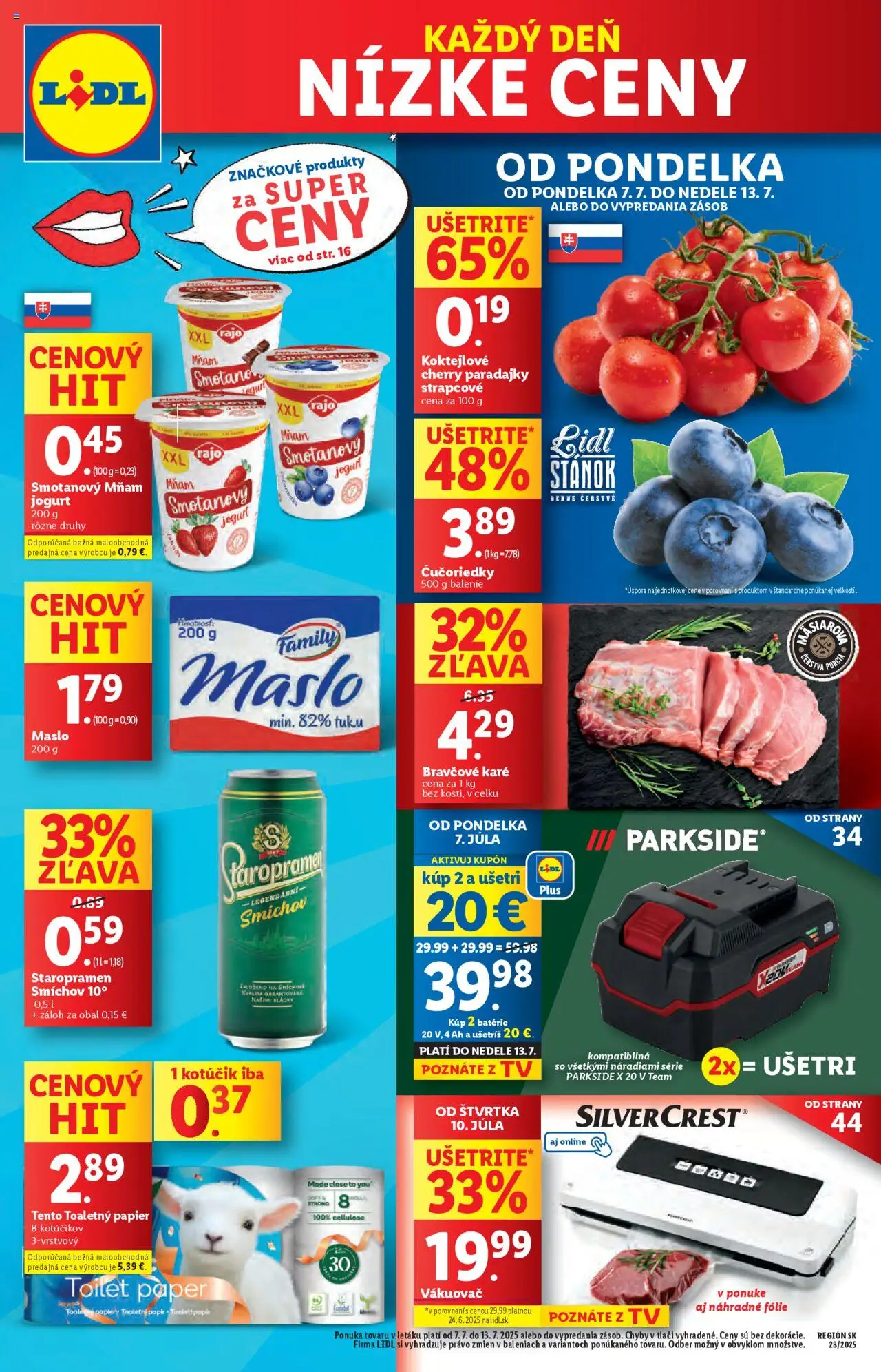 Lidl leták │ platný od 07.07.2025 | Strana: 1 | Produkty: Tv, Parkside, Jogurt, Cherry paradajky
