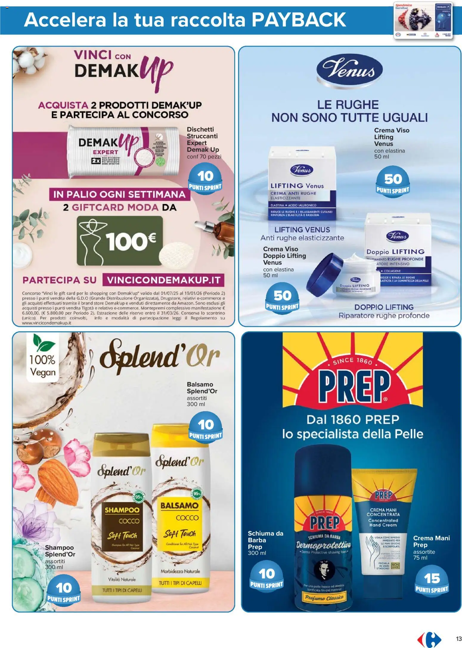 Volantino Carrefour del 07.11.2025 | Pagina: 13 | Prodotti: Shampoo, Schiuma da barba, Crema viso, Cocco