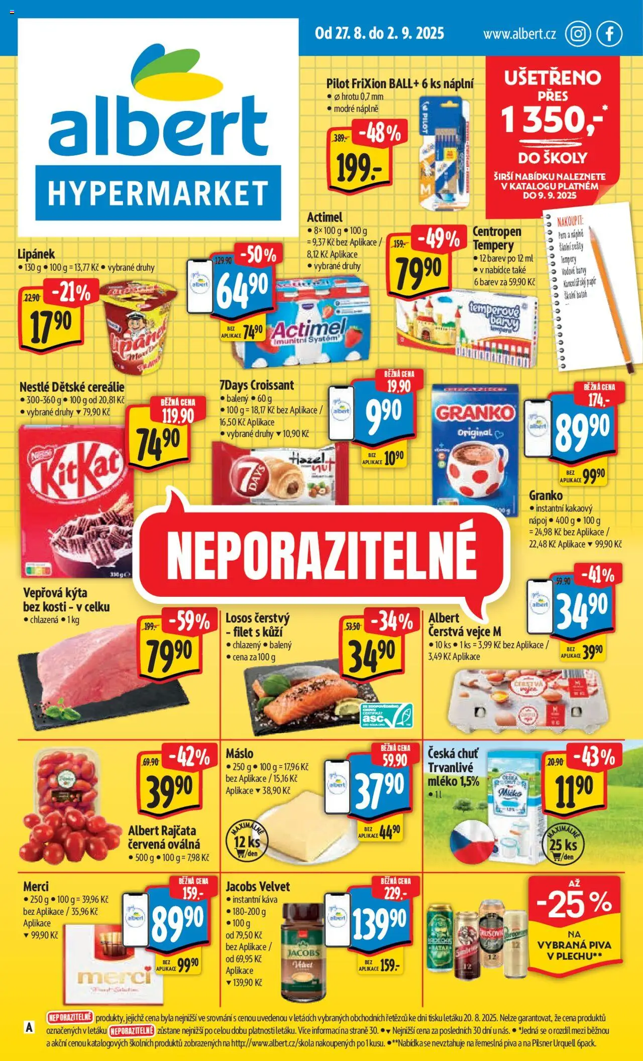 Albert leták - Hypermarket od 27.08.2025 | Strana: 1 | Produkty: Pero, Merci, Jacobs, Vepřová Kýta
