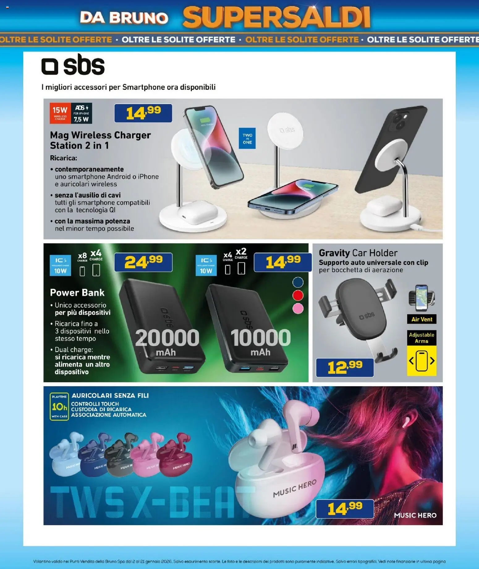 Volantino BRUNO del 02.01.2026 | Pagina: 33 | Prodotti: Auricolari, Iphone, Power bank, Smartphone