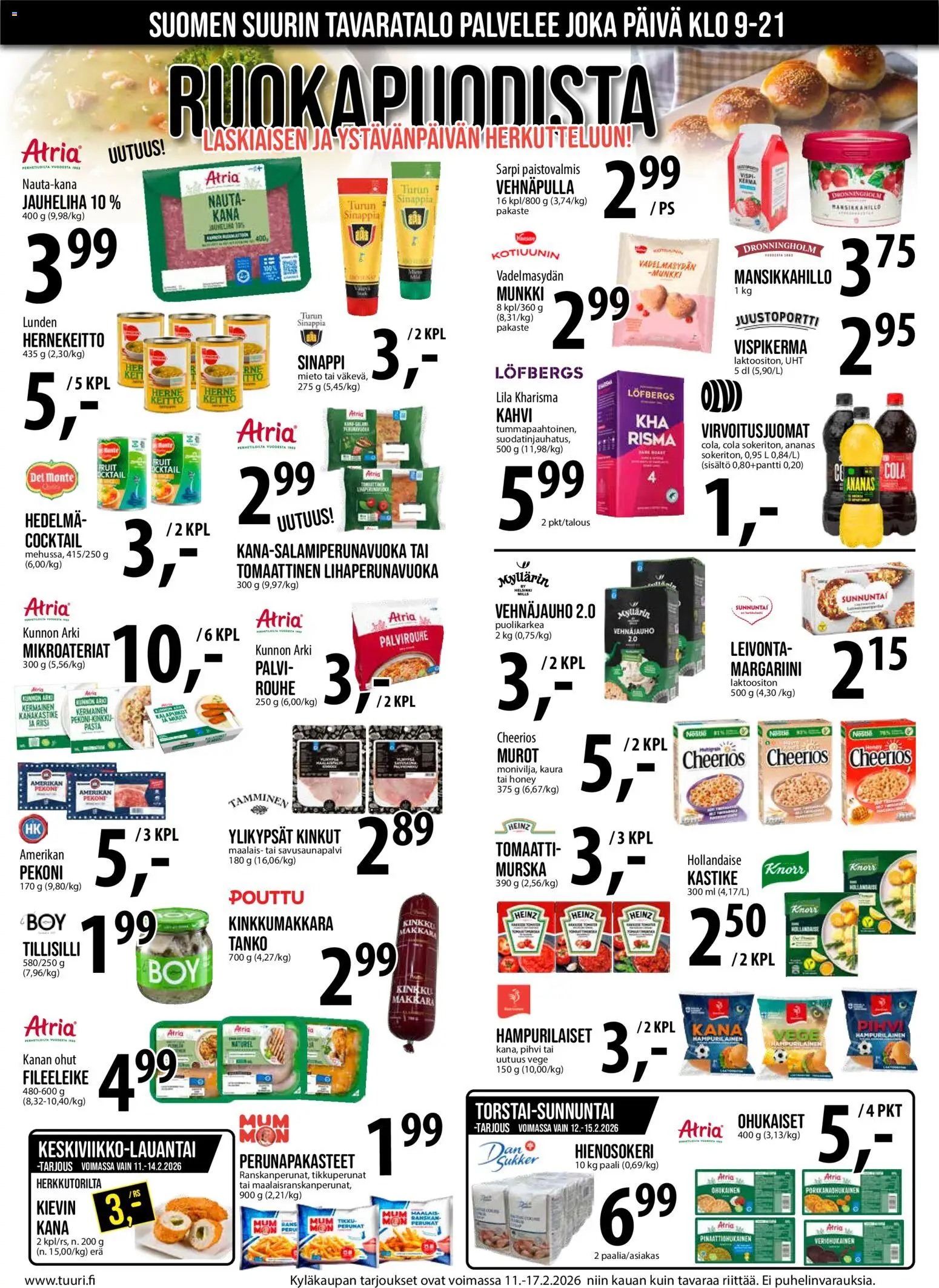 Tuuri tarjoukset – voimassa 11.02.2026 alkaen | Sivu: 5 | Tuotteet: Jauheliha, Virvoitusjuomat, Murot, Hernekeitto