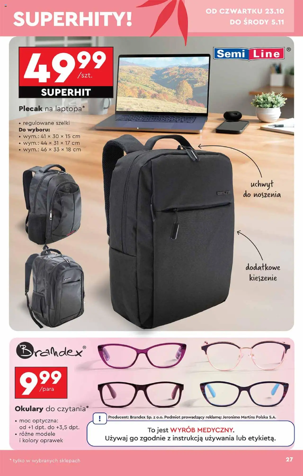 Biedronka gazetka - Hity i inspiracje od 20.10.2025 | Strona: 27 | Produkty: Laptop, Plecak, Okulary
