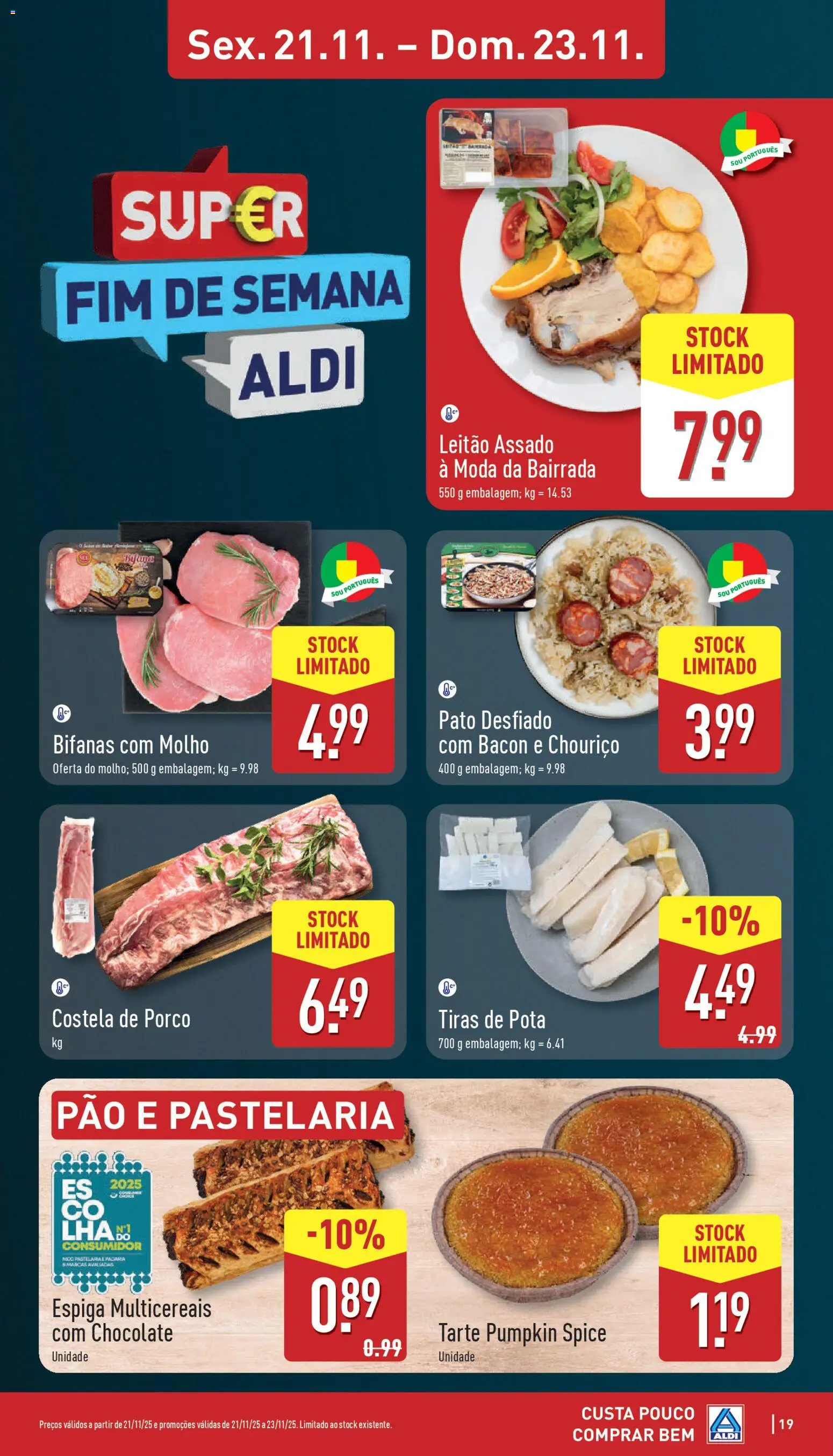 Aldi folheto │ válido de 17.11.2025 | Página: 19 | Produtos: Bacon, Pão, Chouriço, Tarte