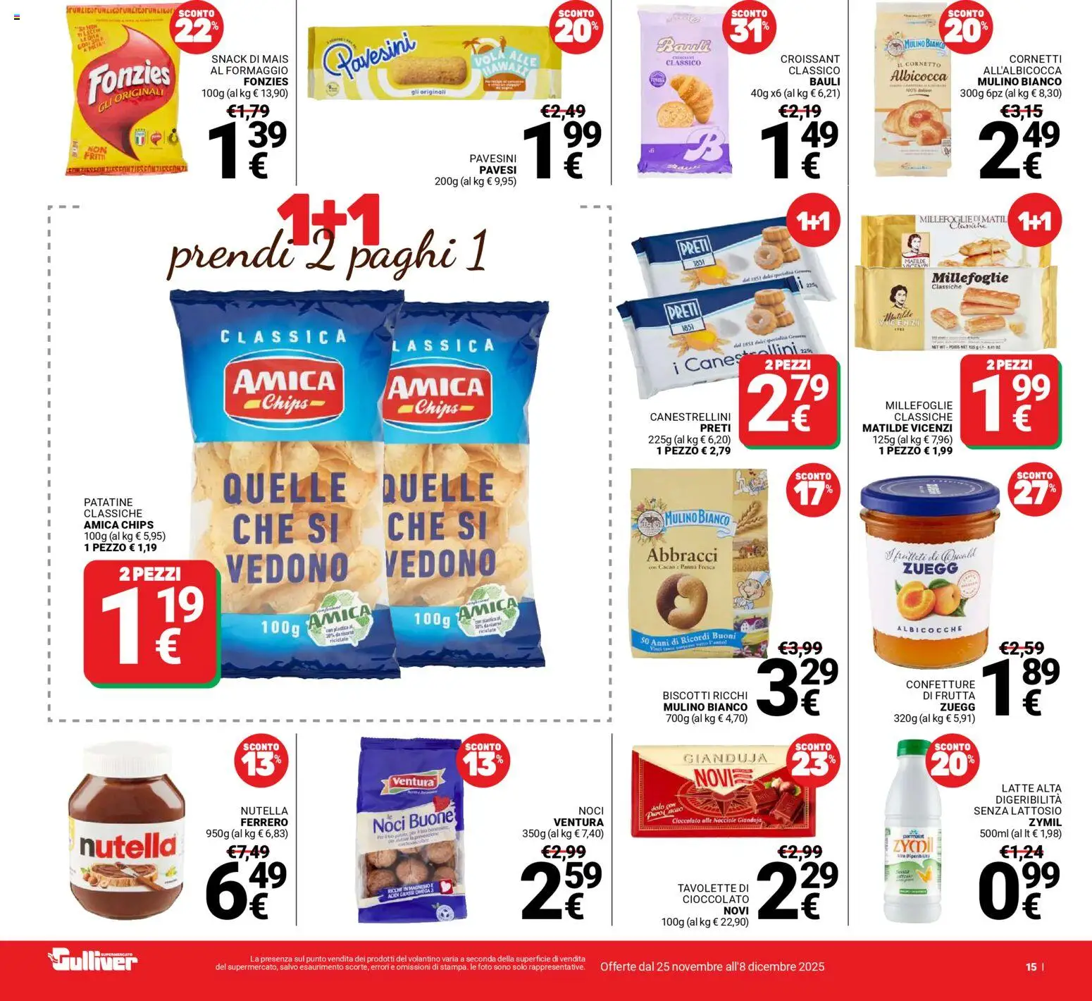 Volantino Gulliver del 25.11.2025 | Pagina: 15 | Prodotti: Cioccolato, Patatine, Biscotti, Nocciole