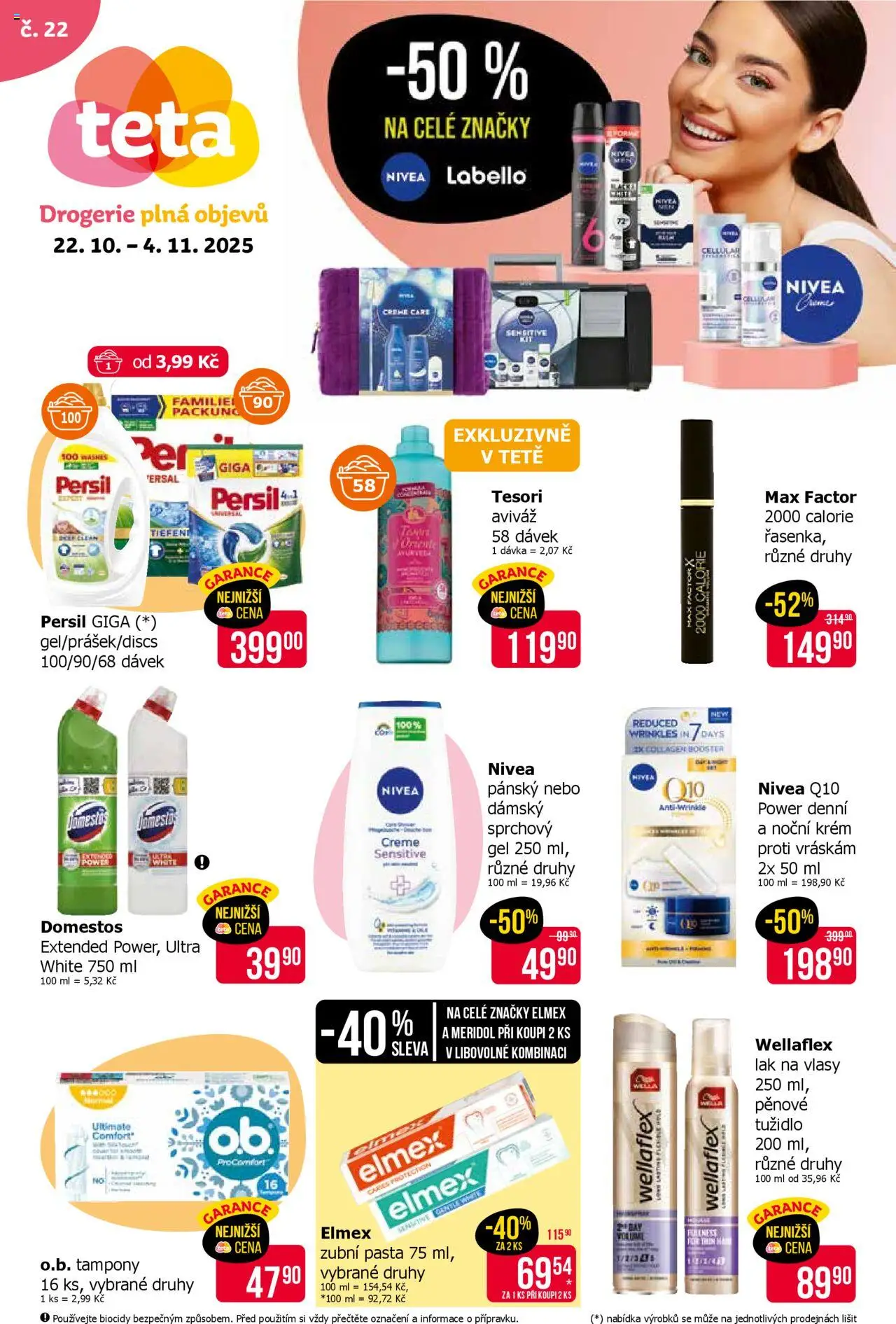 TETA Drogerie leták od 22.10.2025 | Strana: 1 | Produkty: Sprchový gel, Aviváž, Elmex zubní pasta, Persil