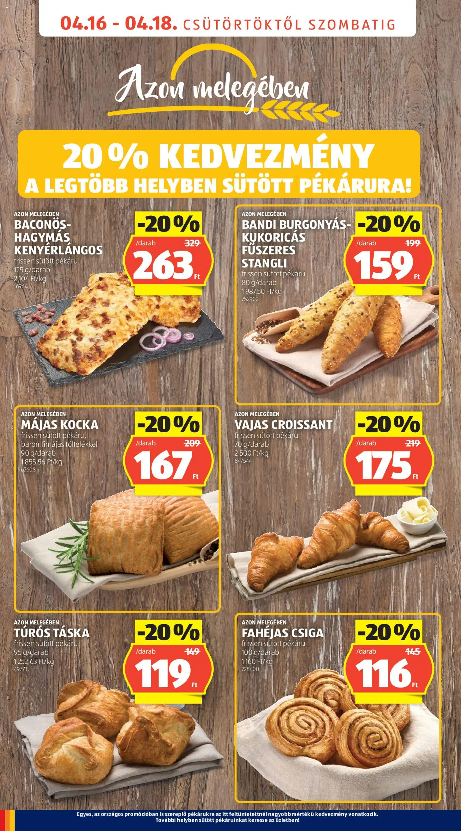 Aldi akciós ujság - amely érvényes a következő dátumtól: 16.04.2026 | Oldal: 4 | Termékek: Croissant, Túrós táska, Táska, Stangli