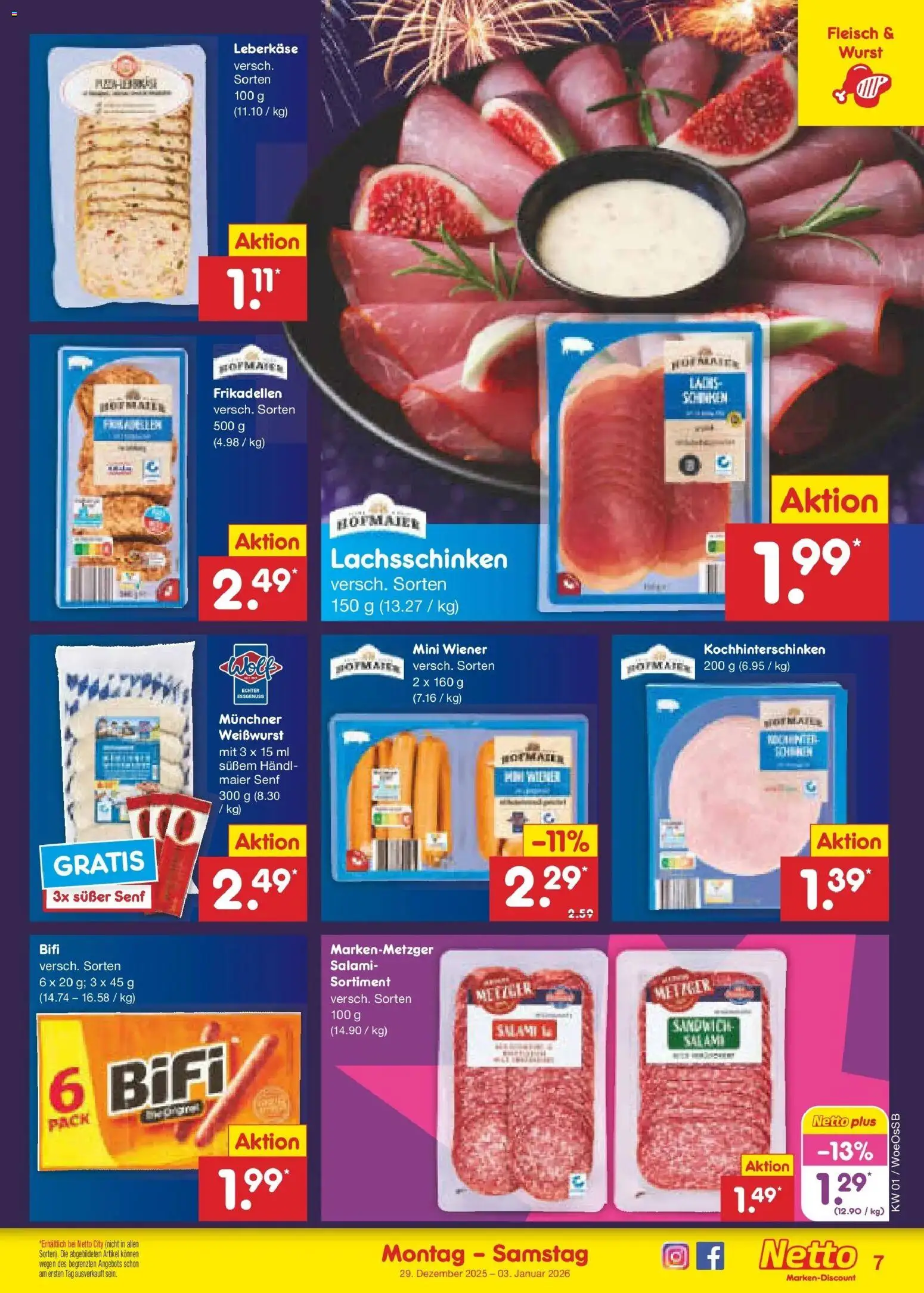 Netto Marken-Discount prospekt Gemmingen	 – gültig ab 28.12.2025 | Seite: 7 | Produkte: Bifi, Wurst, Salami, Leberkase