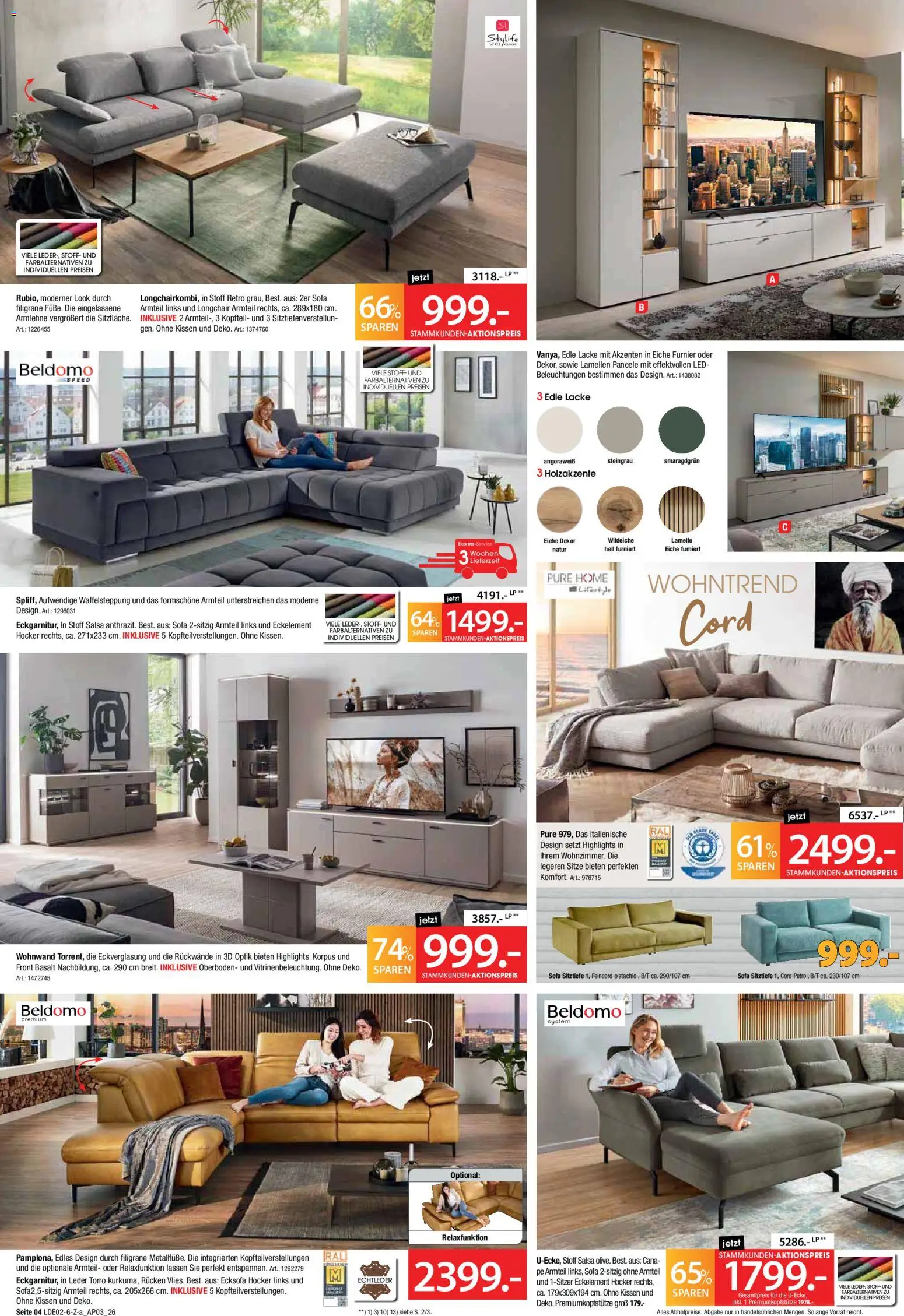 Zurbrüggen Bonus Sonder-Tage – gültig ab 02.03.2026 | Seite: 4 | Produkte: Ecksofa, Wohnwand, Kissen, Sofa
