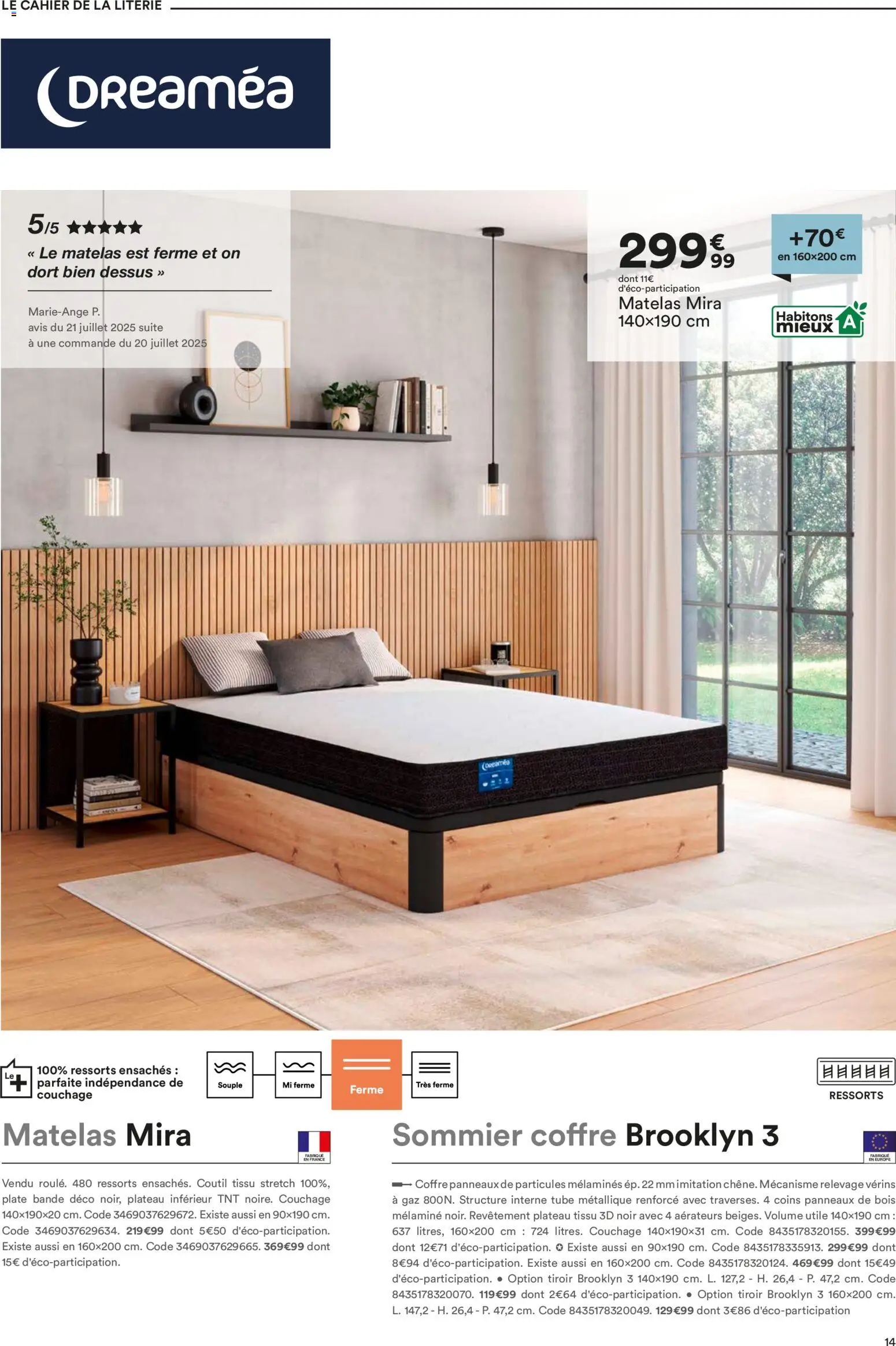{H1} | Page: 14 | Produits: Plateau, Matelas, Sommier, Literie