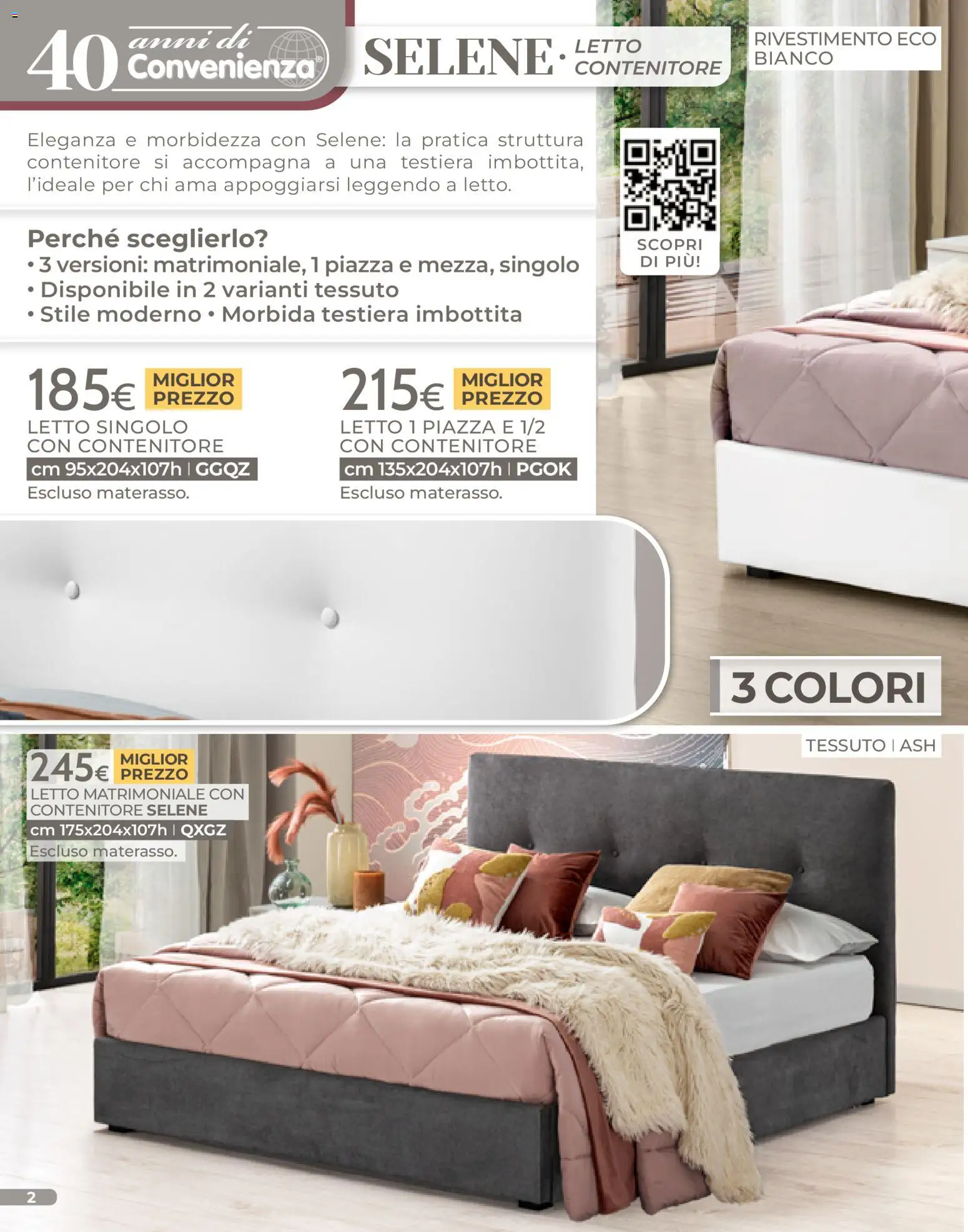 Volantino Mondo Convenienza del 04.01.2026 | Pagina: 2 | Prodotti: Letto matrimoniale, Contenitore, Letto