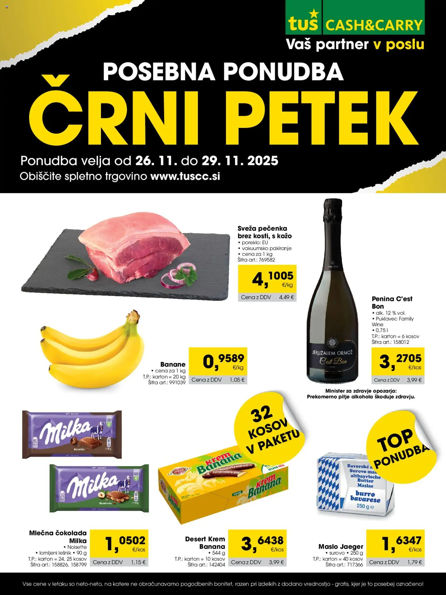 Novi Tuš katalog ponudbe – veljaven od 26.11.2025 | Stran: 1 | Izdelki: Penina, Maslo, Cokolada, Banane