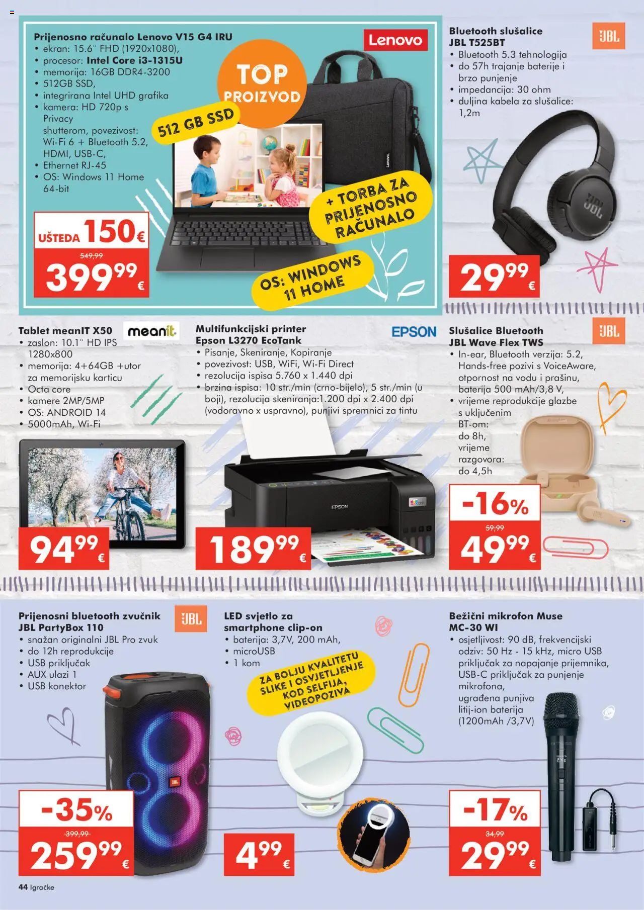 Interspar katalog | vrijedi od 22.10.2025 | Stranica: 44 | Proizvodi: Printer, Mikrofon, Torba, USB