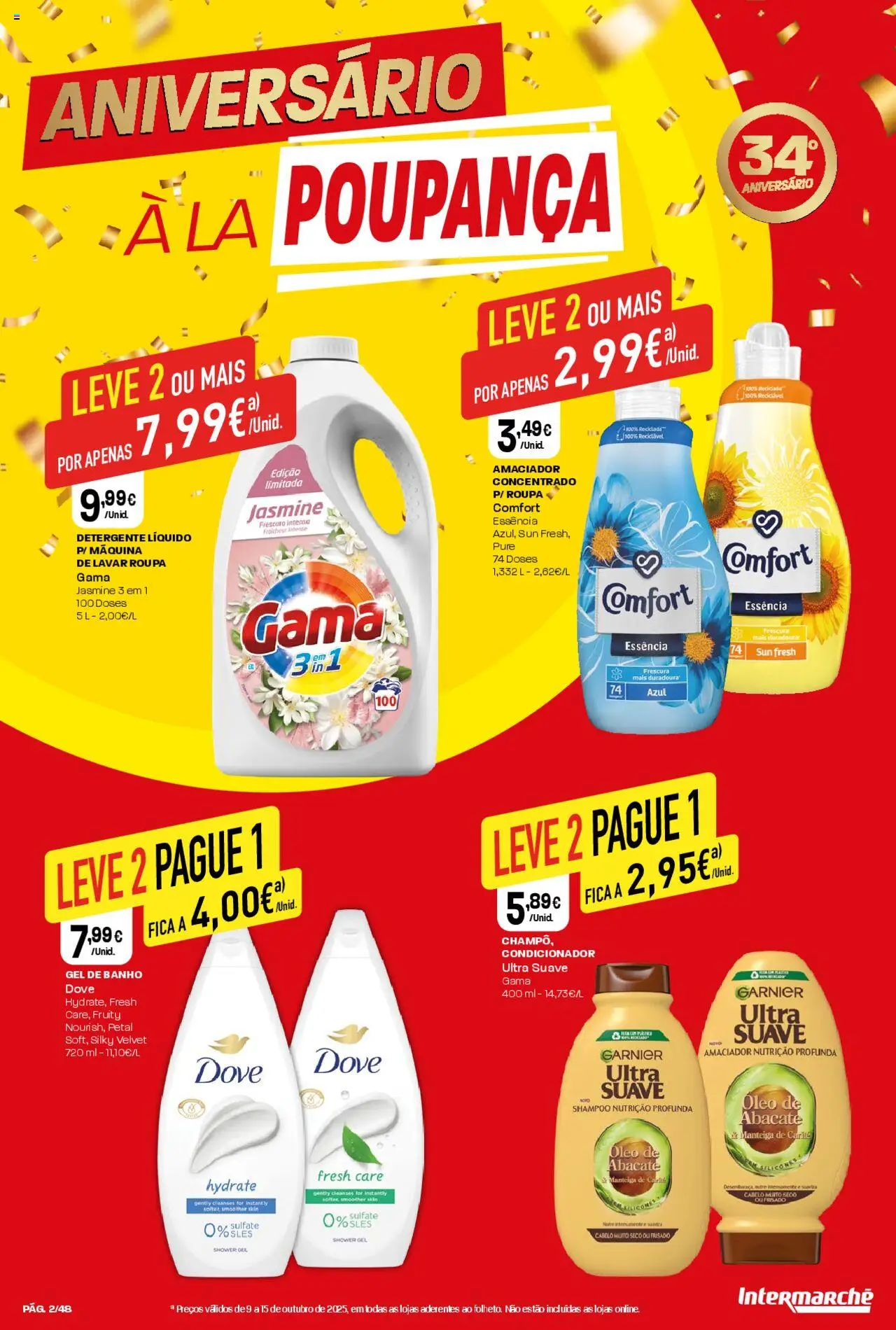 Intermarché folheto │ válido de 09.10.2025 | Página: 2 | Produtos: Shampoo, Detergente, Manteiga, Abacate