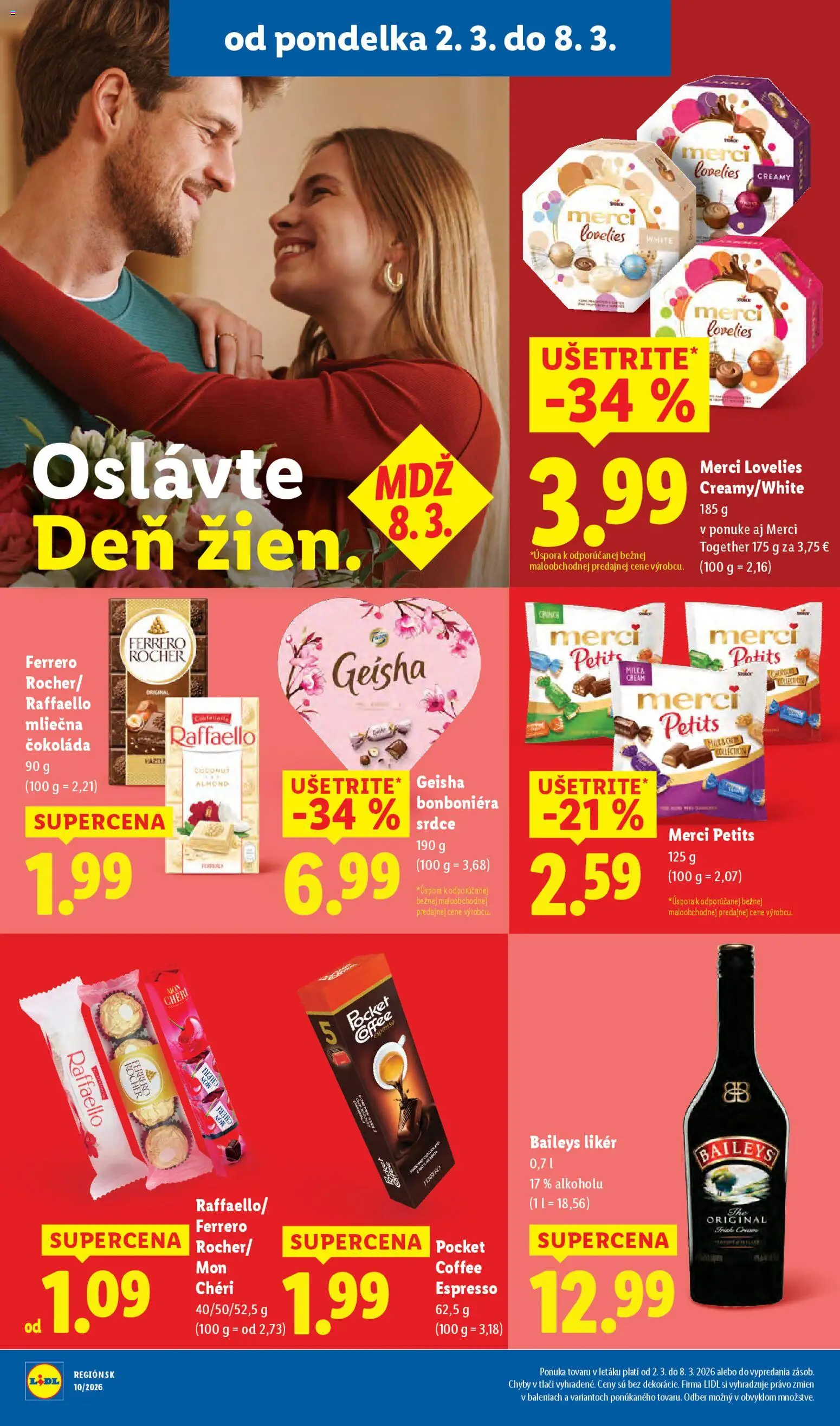 Nové Lidl akcie – leták je platný od 05.03.2026 | Strana: 74 | Produkty: Merci, Mon Chéri, Ferrero Rocher, Baileys