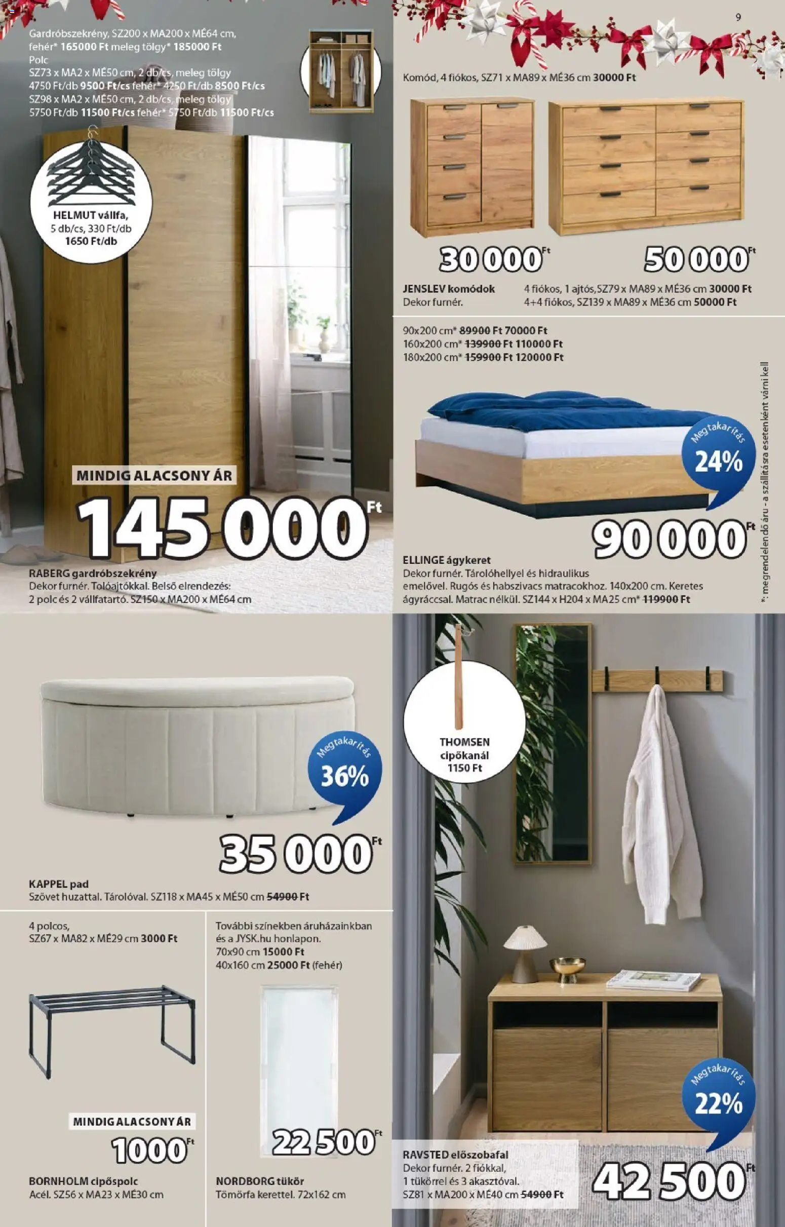 JYSK akciós ujság - amely érvényes a következő dátumtól: 17.12.2025 | Oldal: 9 | Termékek: Matrac, Polc, Tükör, Gardróbszekrény