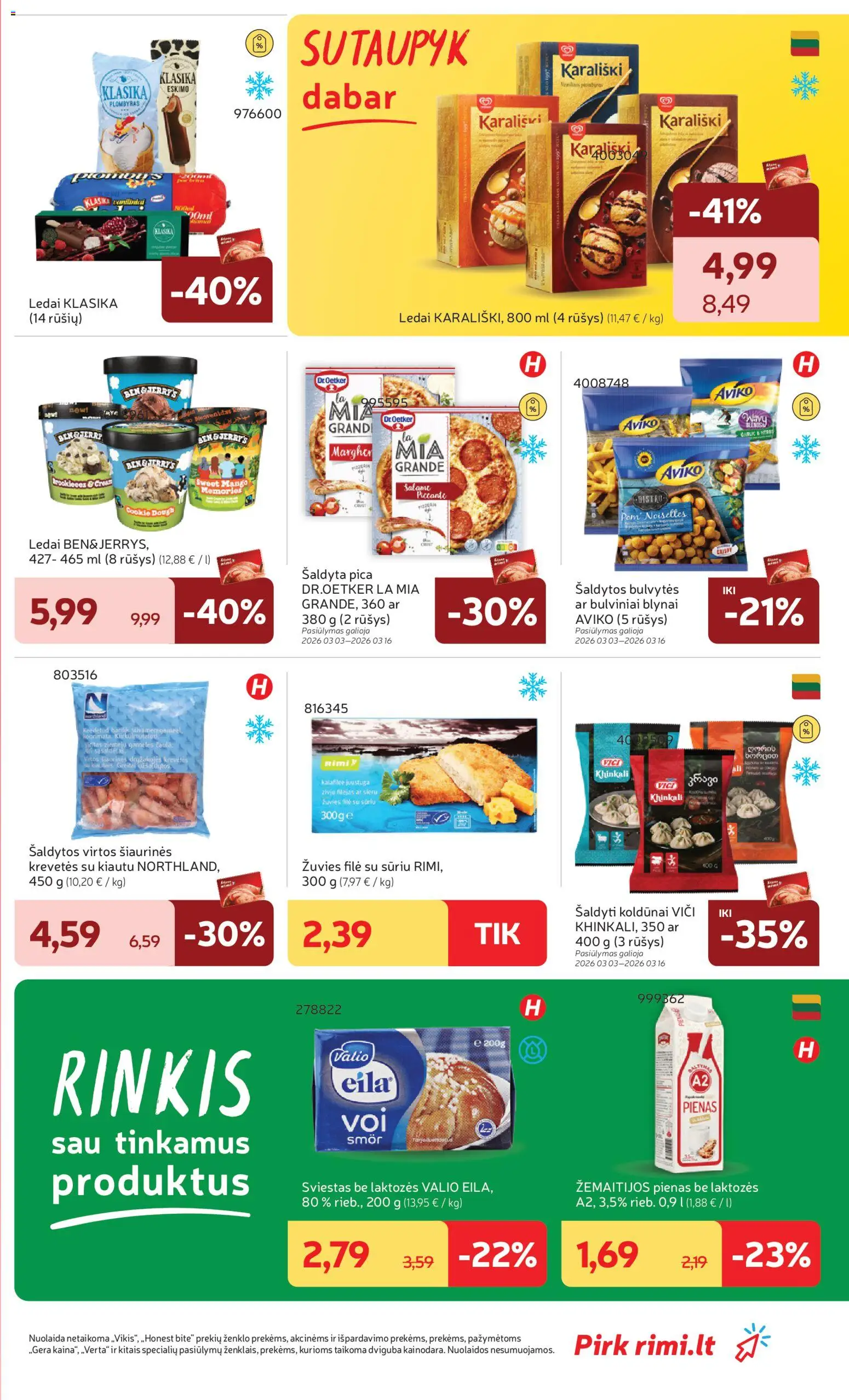 Rimi akcijos nuo 10.03.2026 | Puslapis: 23 | Prekių: Ledai, Pienas, Plombyras, Pica