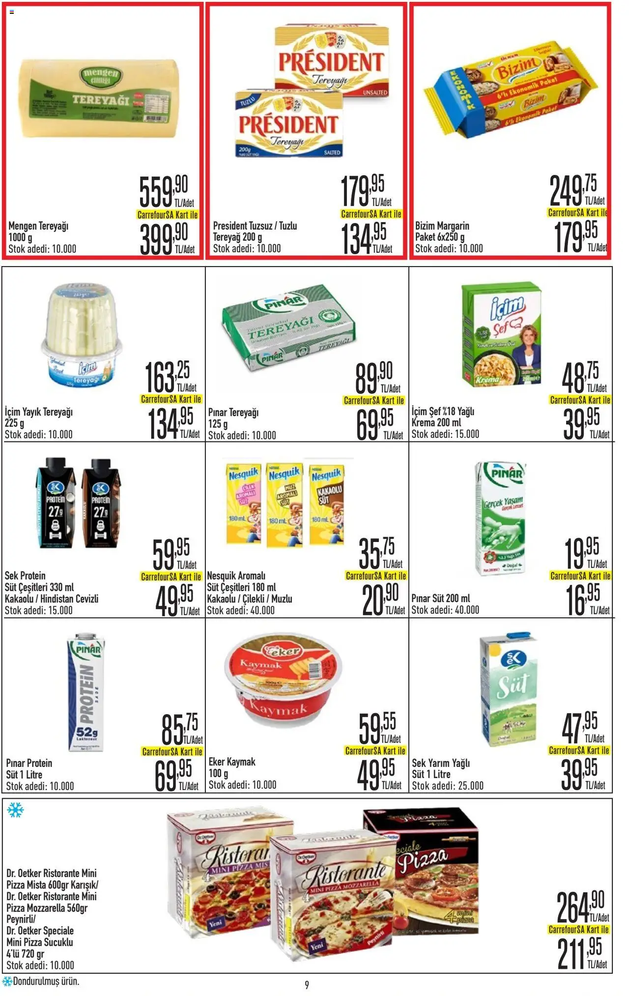 CarrefourSA Katalog - 09.10.2025 tarihinden itibaren geçerlidir | Sayfa: 9 | Ürünler: Süt, Tereyağı, Pizza, Krema