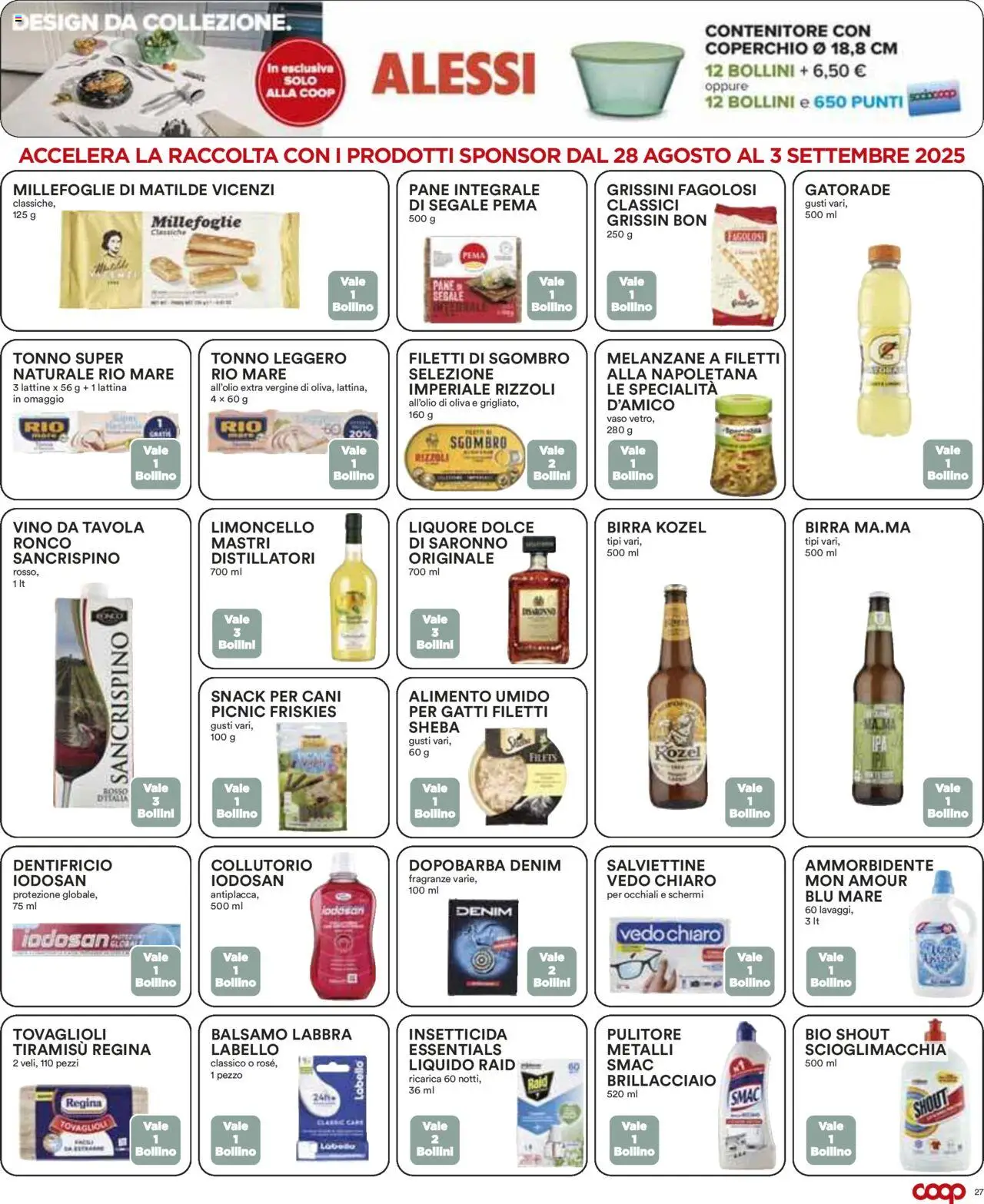Volantino COOP del 21.08.2025 | Pagina: 27 | Prodotti: Pane, Dentifricio, Ammorbidente, Vaso