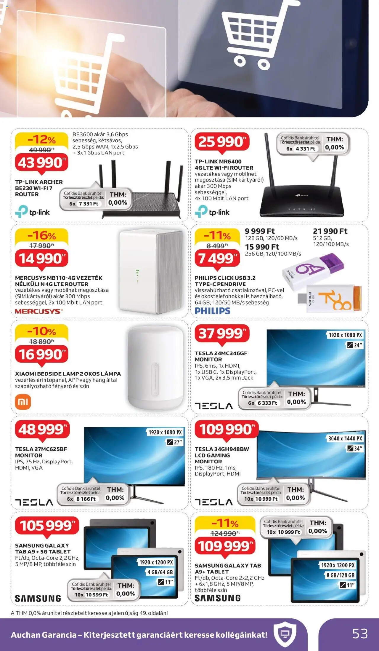 Auchan akciós ujság - amely érvényes a következő dátumtól: 29.05.2025 | Oldal: 53 | Termékek: Tablet, USB, Lámpa, Samsung