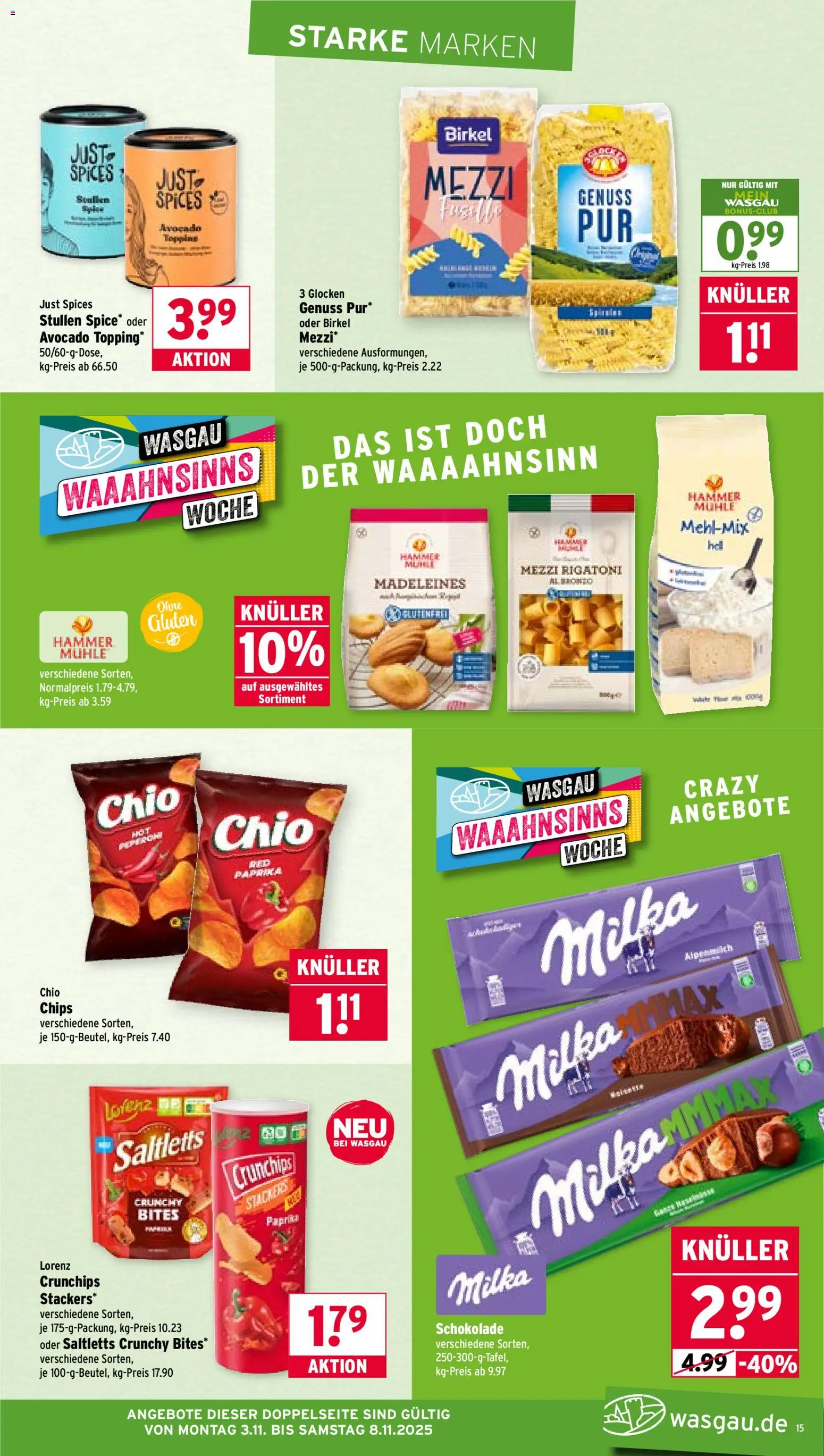 Wasgau Prospekt 	 – gültig ab 03.11.2025 | Seite: 15 | Produkte: Mühle, Avocado, Lorenz crunchips, Chips