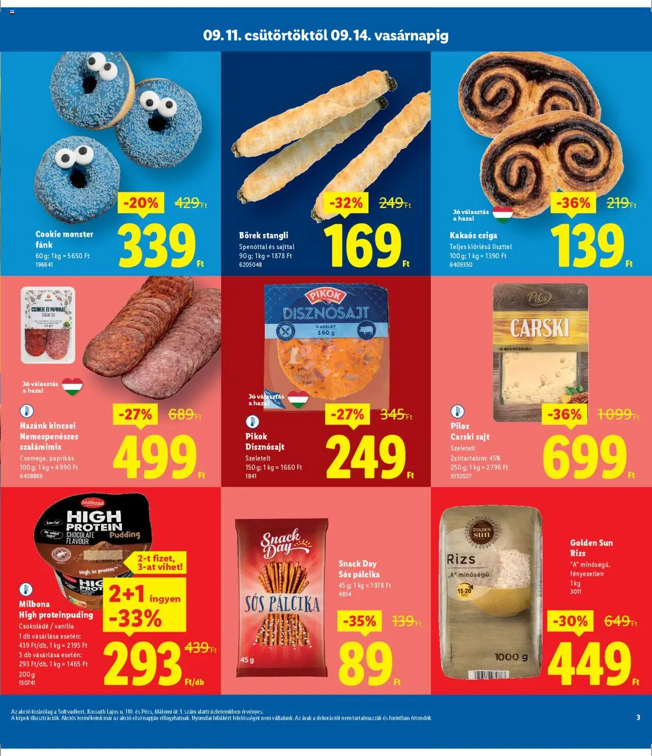 Lidl akciós ujság - amely érvényes a következő dátumtól: 11.09.2025 | Oldal: 3 | Termékek: Sós pálcika, Csokoládé, Rizs, Kakaós csiga