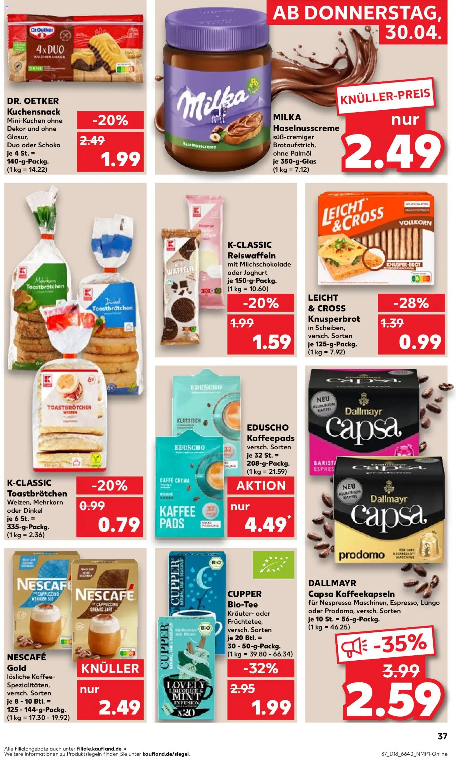 Kaufland Německo leták od 30.04.2026 | Strana: 37 | Produkty: Nescafé, Crema, Caffè crema, Cappuccino