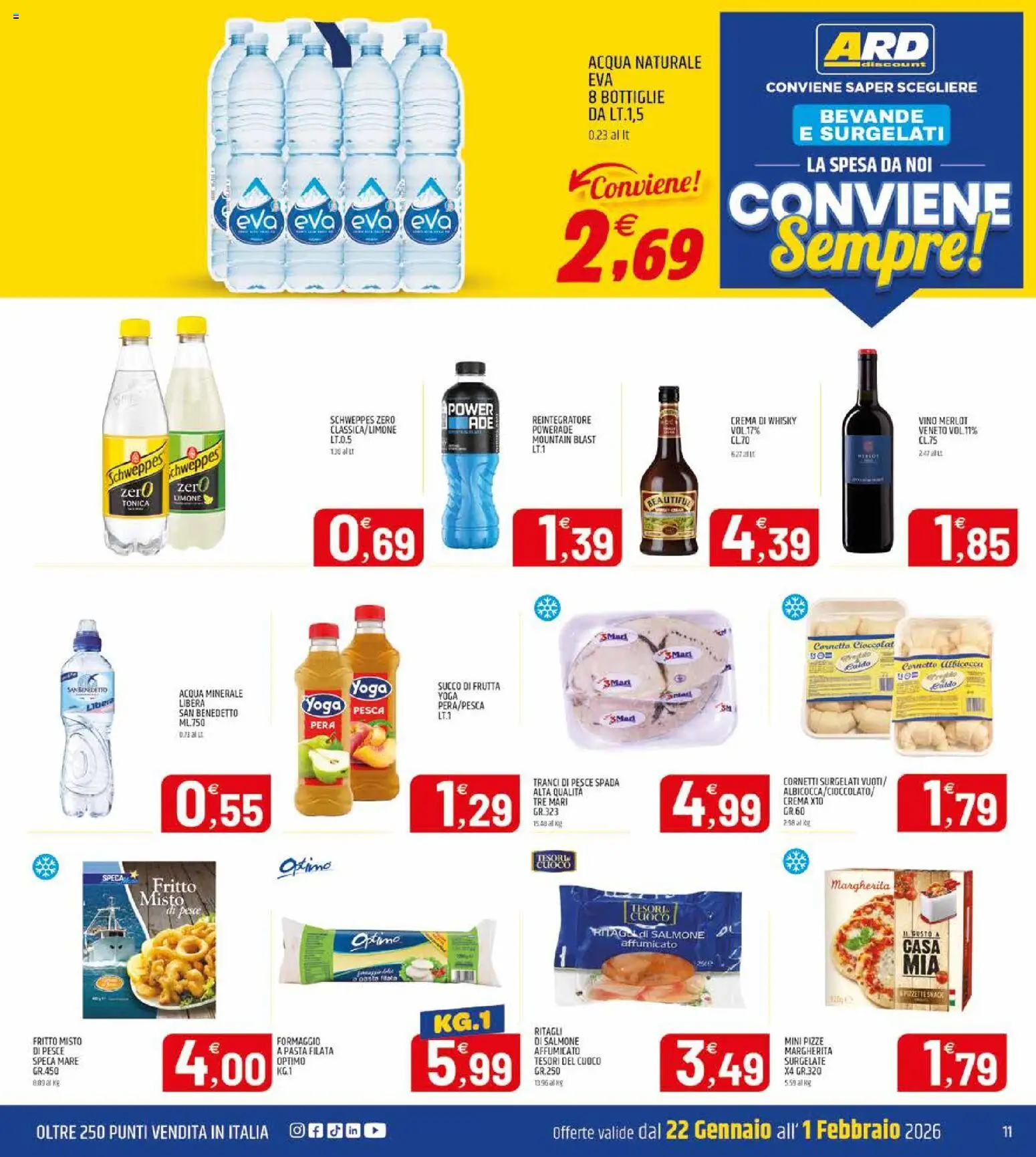 Volantino ARD Discount del 20.01.2026 | Pagina: 11 | Prodotti: Acqua, Frutta, Pasta, Pesca