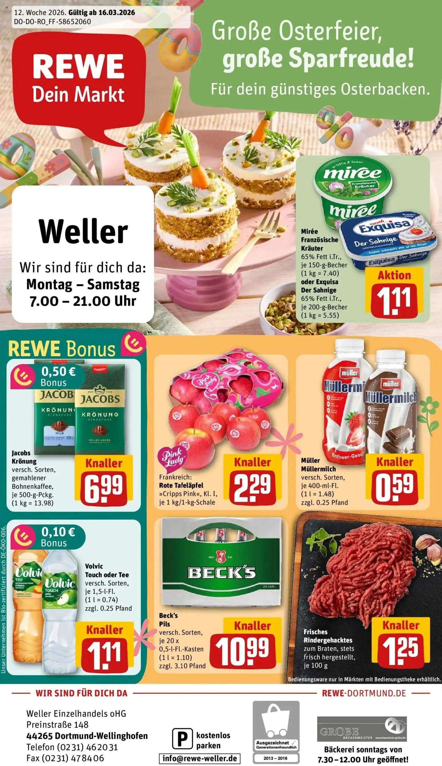 Rewe Prospekt Dortmund	 – gültig ab 15.03.2026 | Seite: 1 | Produkte: Exquisa, Müllermilch, Tee, Uhr