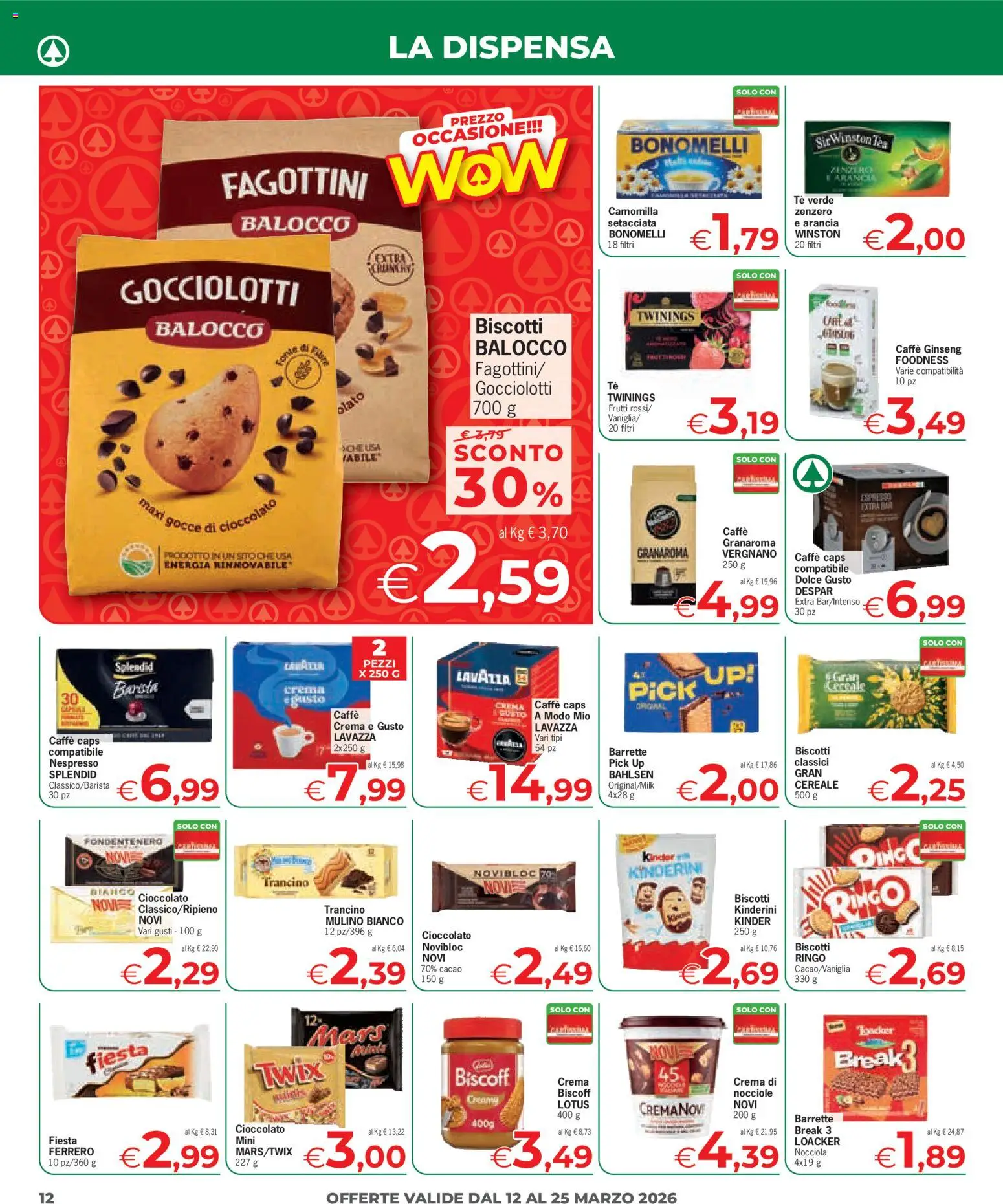 Volantino Eurospar del 12.03.2026 | Pagina: 12 | Prodotti: Crema, Caffè, Biscotti, Nocciole