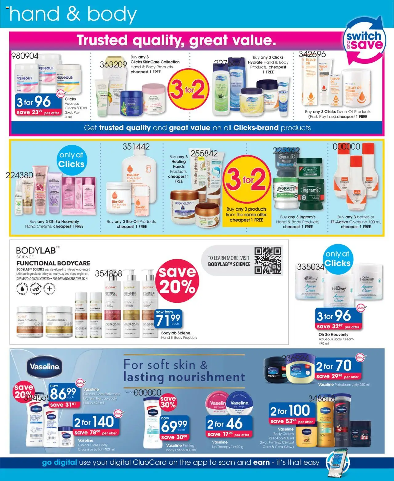 New Clicks catalogue – valid from 23.09.2025 | Page: 12 | Products: Tissue oil, Oil, Switch, Cream