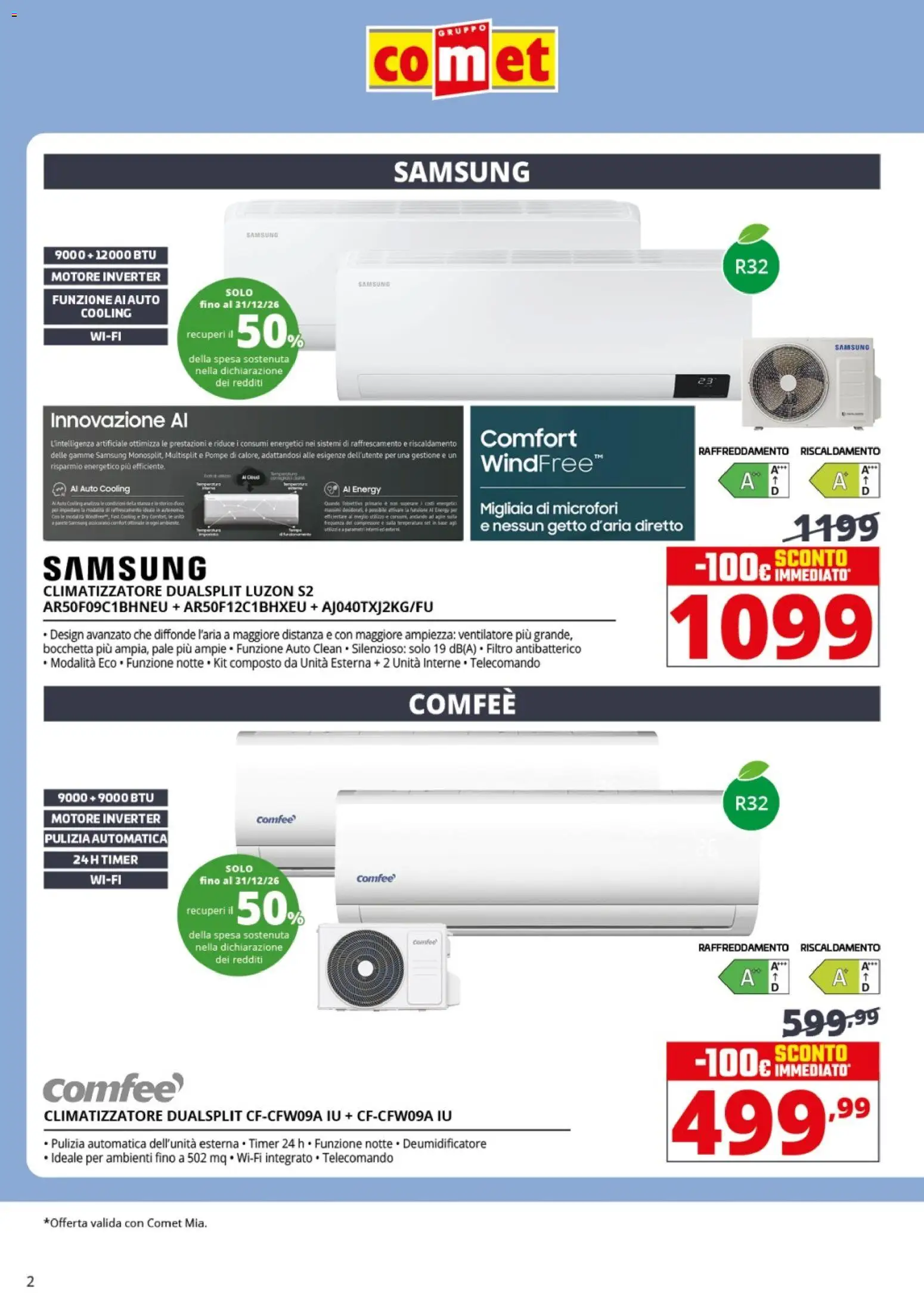 Volantino Comet del 12.03.2026 | Pagina: 2 | Prodotti: Climatizzatore, Deumidificatore, Telecomando, Samsung