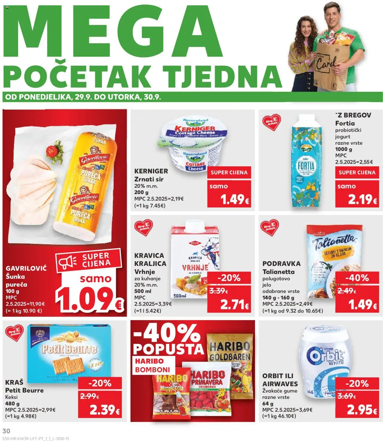 Kaufland HR akciós ujság - amely érvényes a következő dátumtól: 24.09.2025 | Oldal: 30 | Termékek: Cottage cheese, Cola
