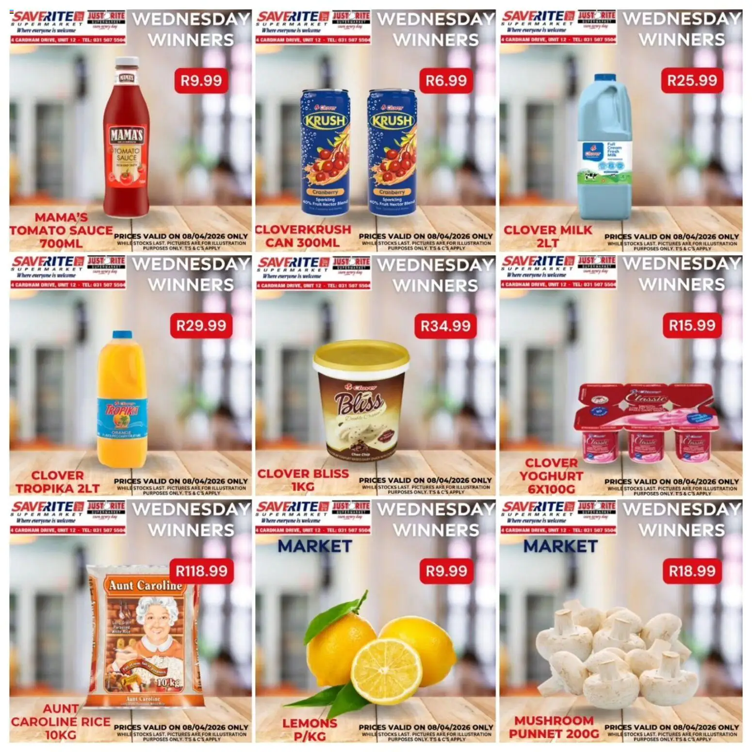 New Saverite catalogue – valid from 08.04.2026 | Page: 2 | Products: Milk, Rice, Fruit, Sauce